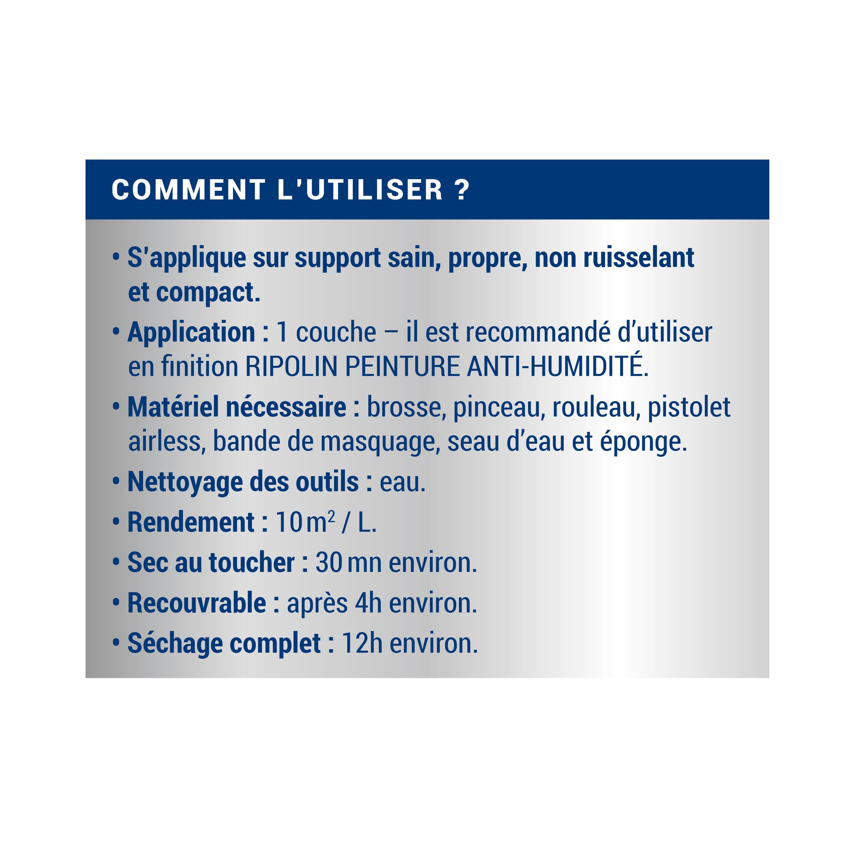 Sous-couche anti-humidité acrylique mat blanc 0,75 L - RIPOLIN - 5