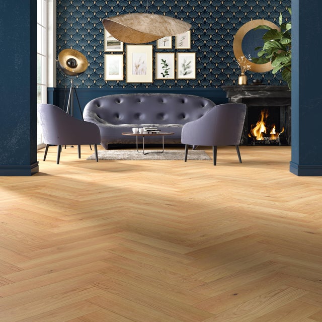 Sol plaqué chêne blond chantilly charme vitrifié bâton rompu HOMFLOR, l.12,6 cm