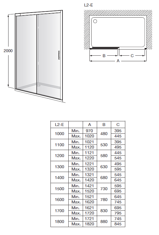 Porta de duche 2 folhas 180x200 cm preto transparente Roca Apolo - 6