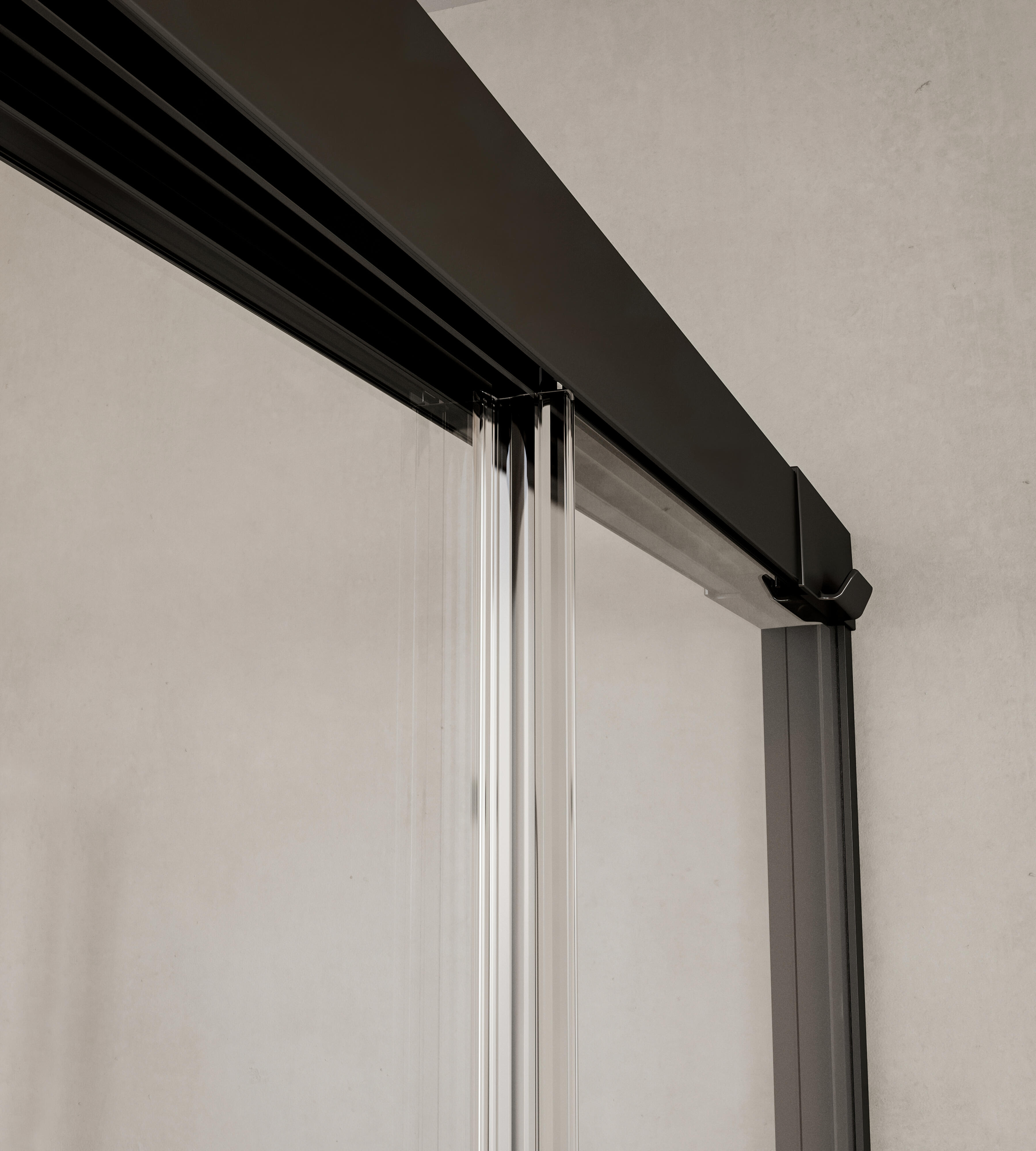 Mampara de ducha frontal 1 fijo + 1 puerta corredera transparente Apolo perfil aluminio negro (132.1-142)x200 cm cristal 6mm cierre magnético sin guía inferior marca Roca - 7
