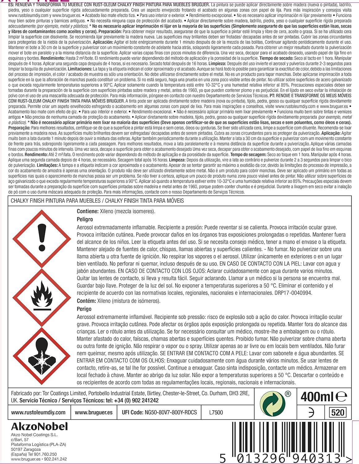 Pintura para mueble Chalky en spray RUST-OLEUM en color blanco 400 ml - 13