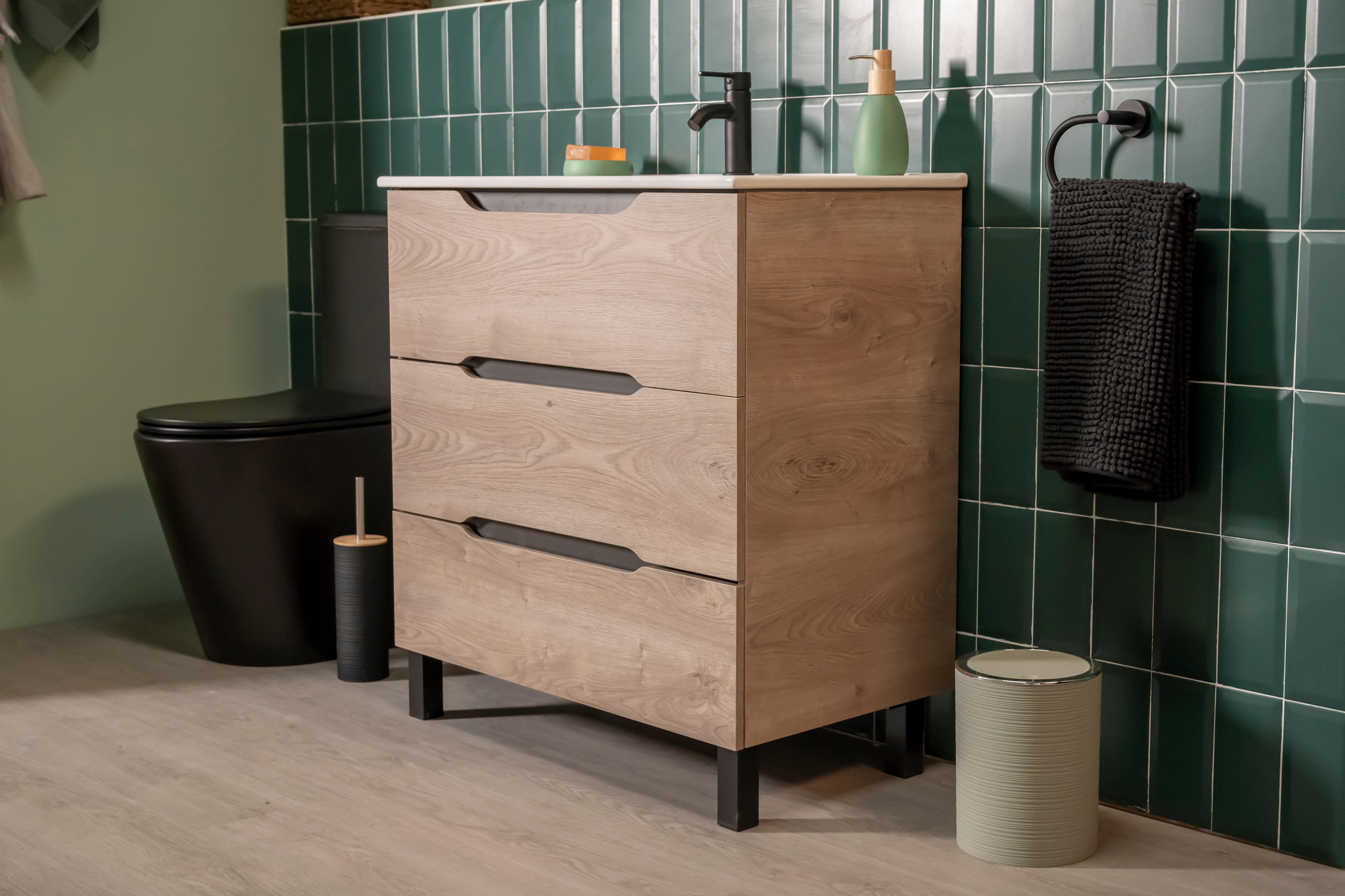 Mueble de baño con lavabo lea roble 80x45 cm
