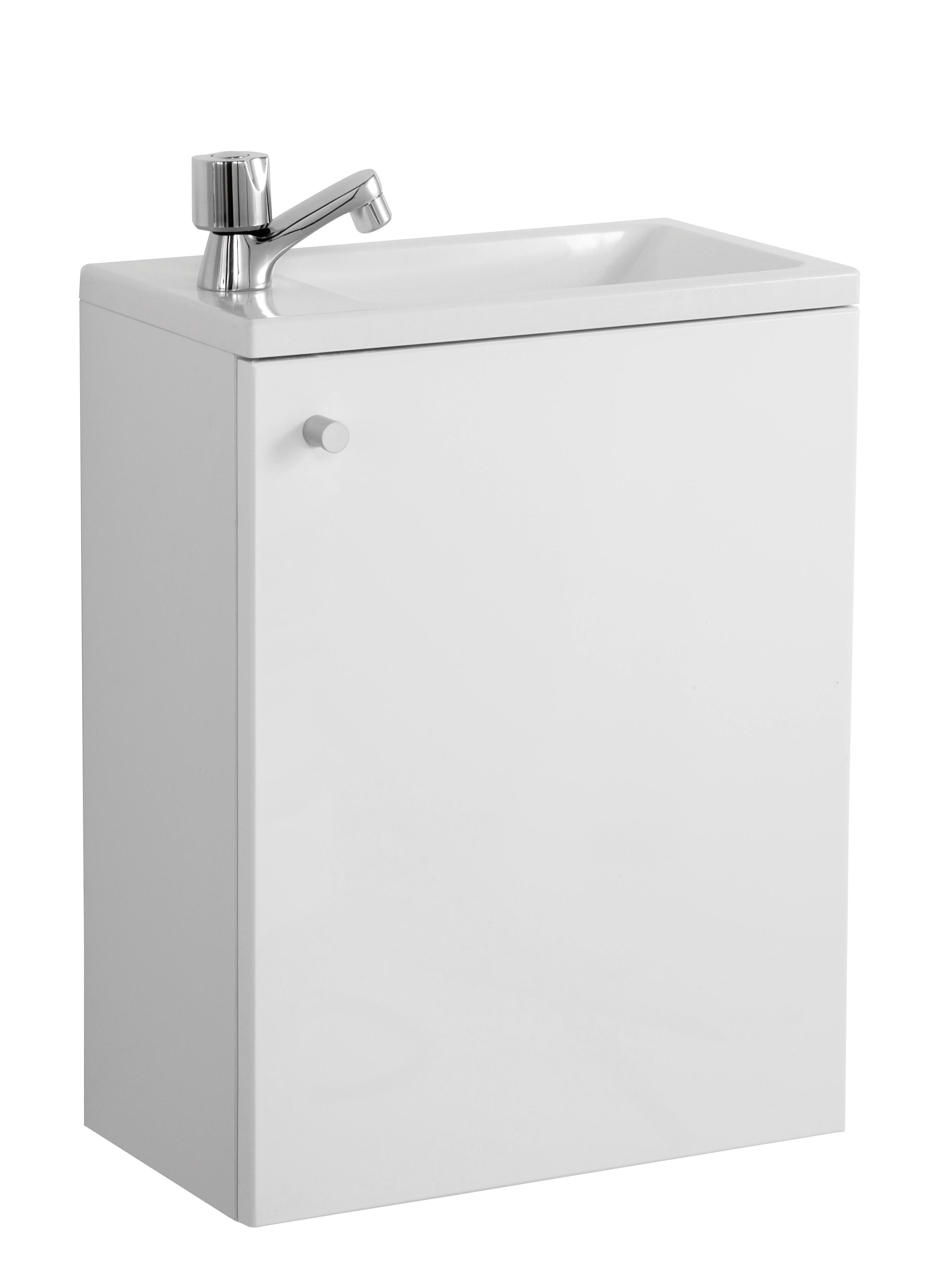 Meuble lave-mains suspendu 1 porte Blanc l.40 x P.25 x H.50 cm + simple vasque blanche  - ECO 40 - 2