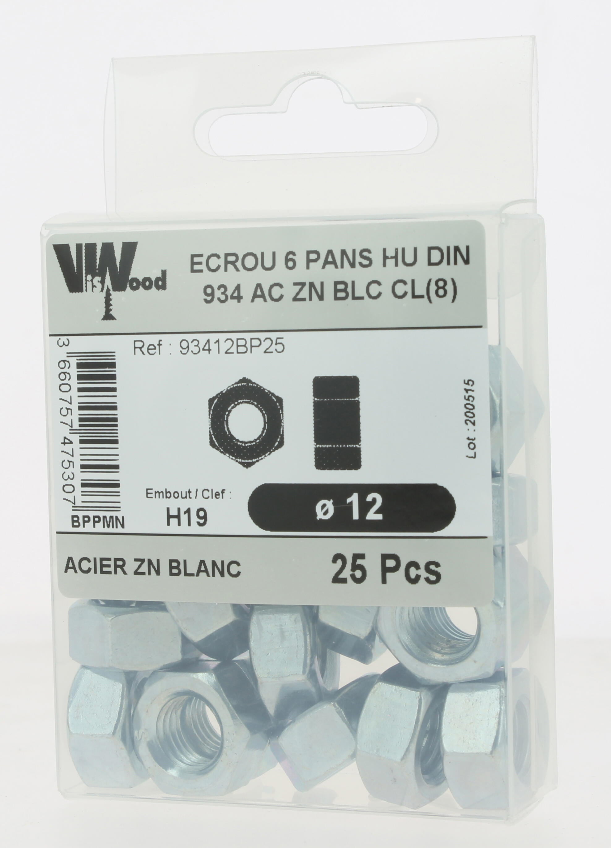 Écrous hexagonaux DIN934 zingué M12 10 pièces - VISWOOD - 3
