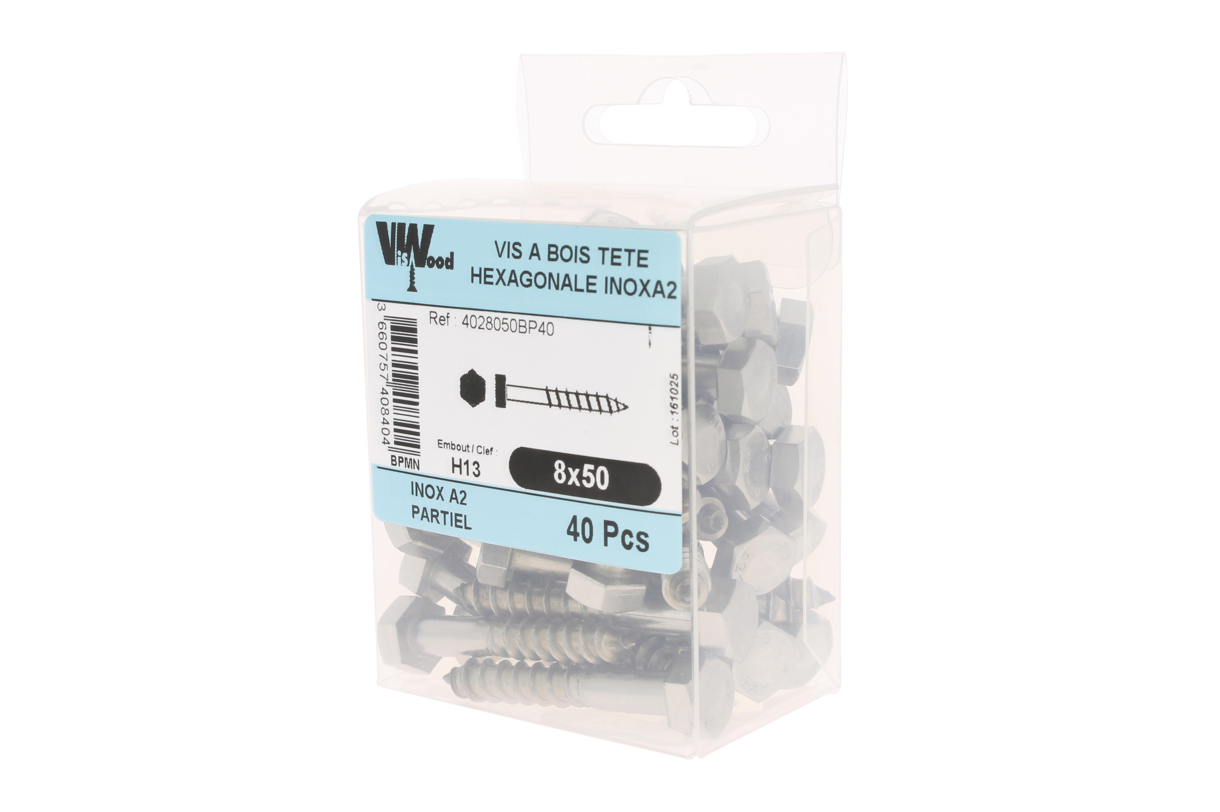 Tirefond bois inox A2 Diam. 8 x 50 mm Boîte de 40 pièces - VISWOOD - 2