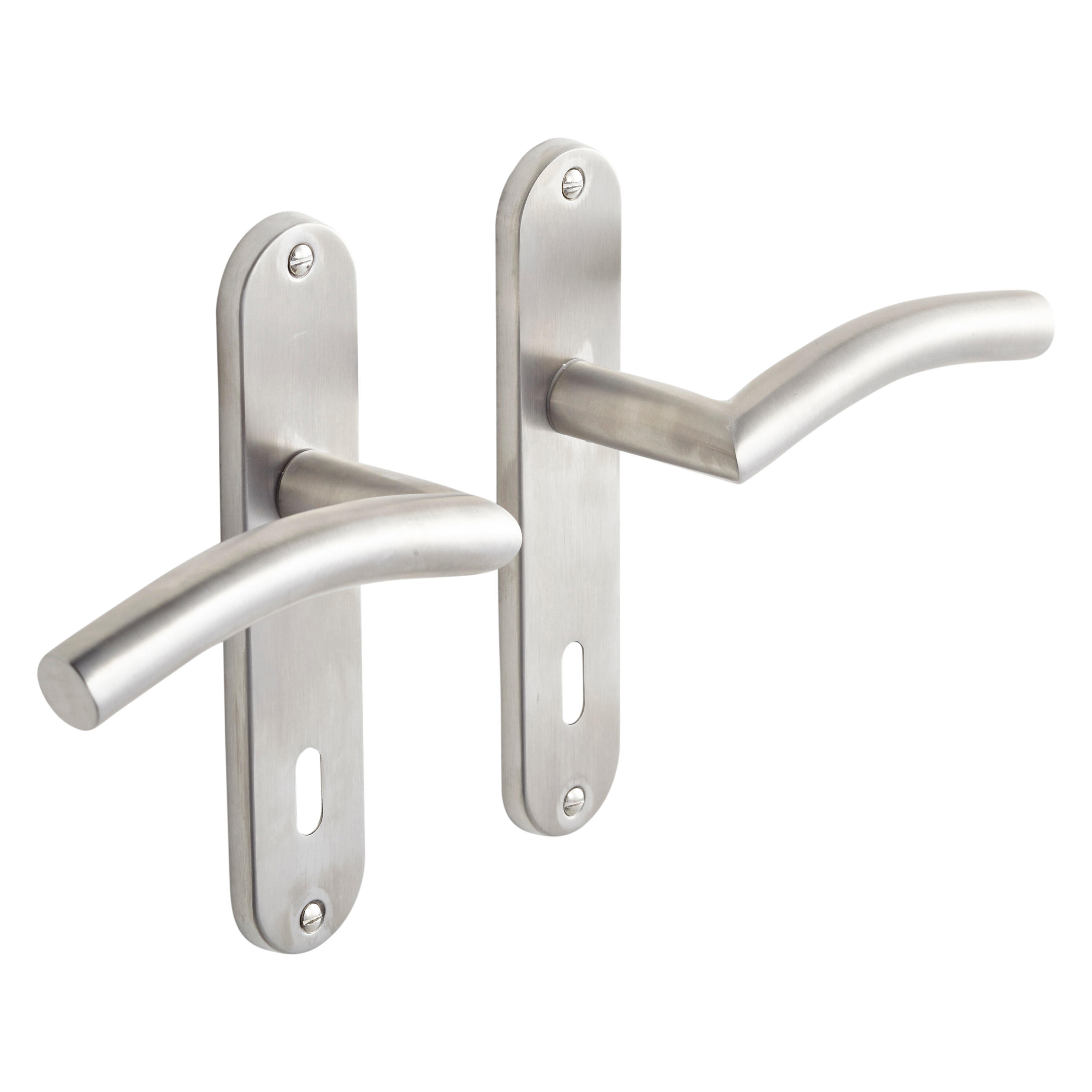 Poignée de porte sur plaque aspect nickel entraxe 165 mm Clé en L LARA x2 - 2