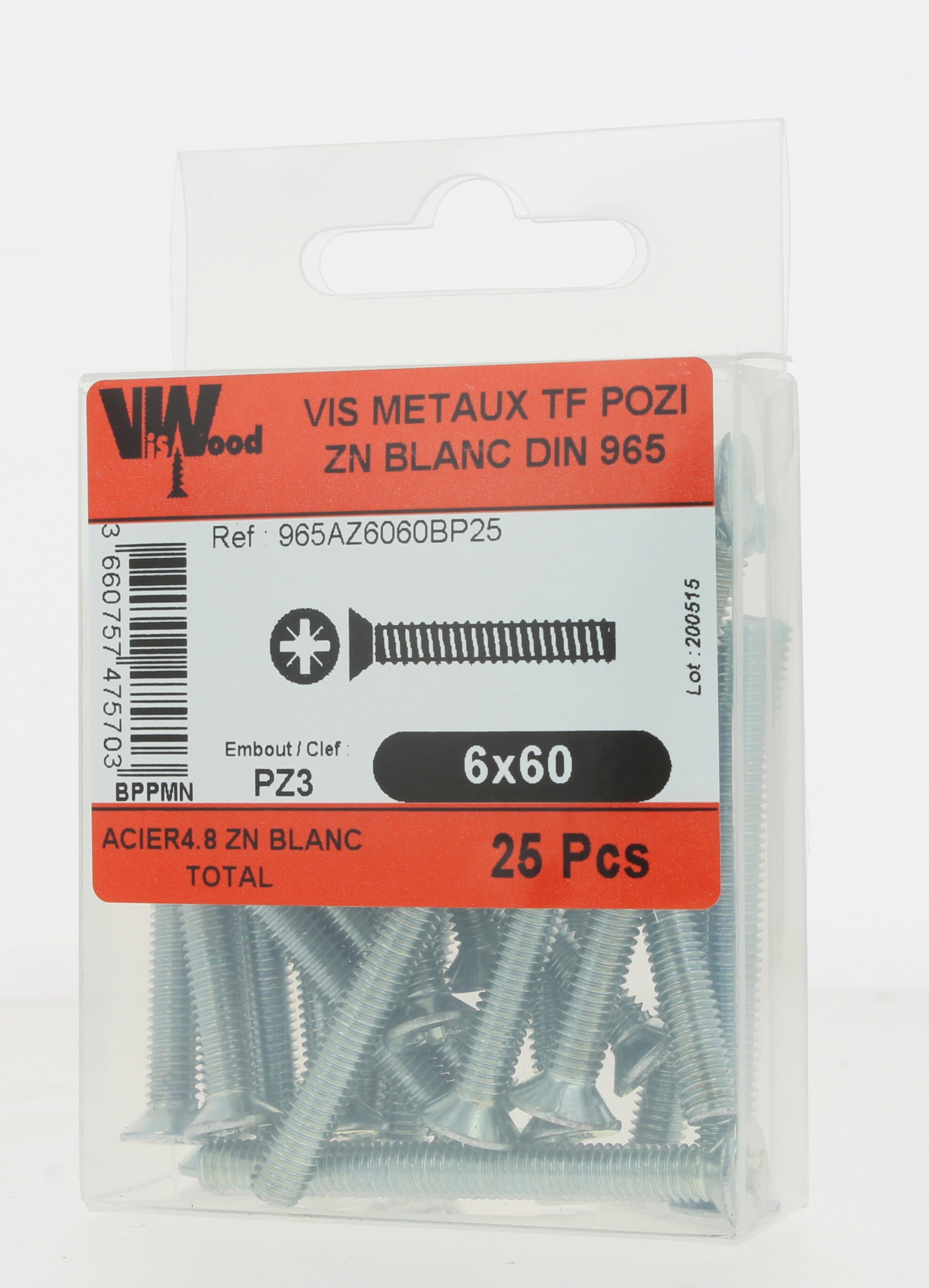 Vis métal Diam.6 mm tête fraisée Boîte de 25 - VISWOOD - 3