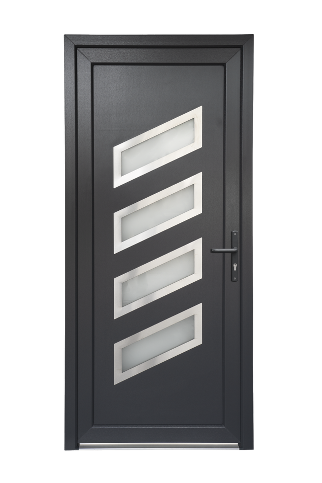 Porte d'entrée PVC gris poussant gauche H.215 x l.90 cm Saturne