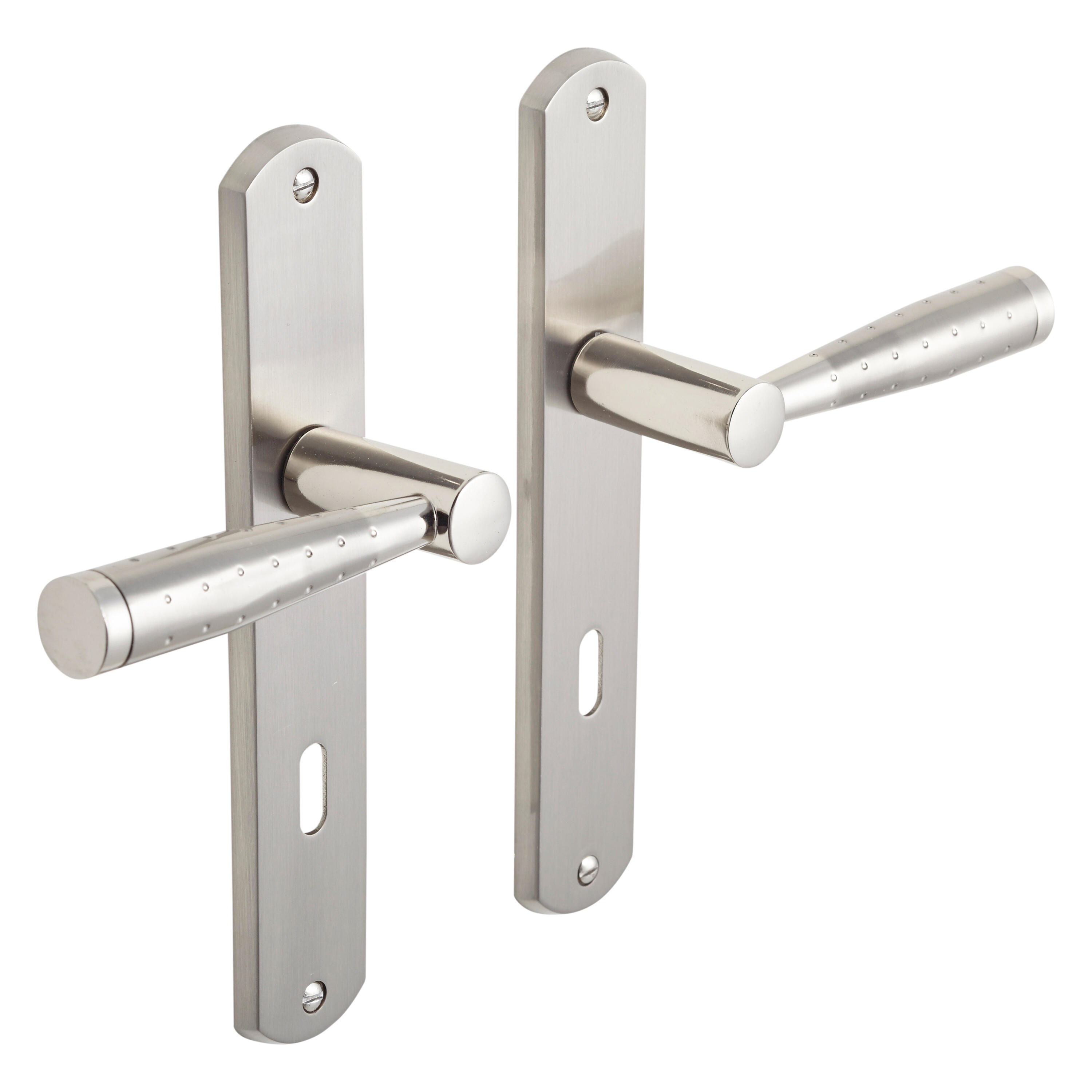 Poignée de porte sur plaque aspect nickel entraxe 195 mm Clé en L MERY x2 - 2