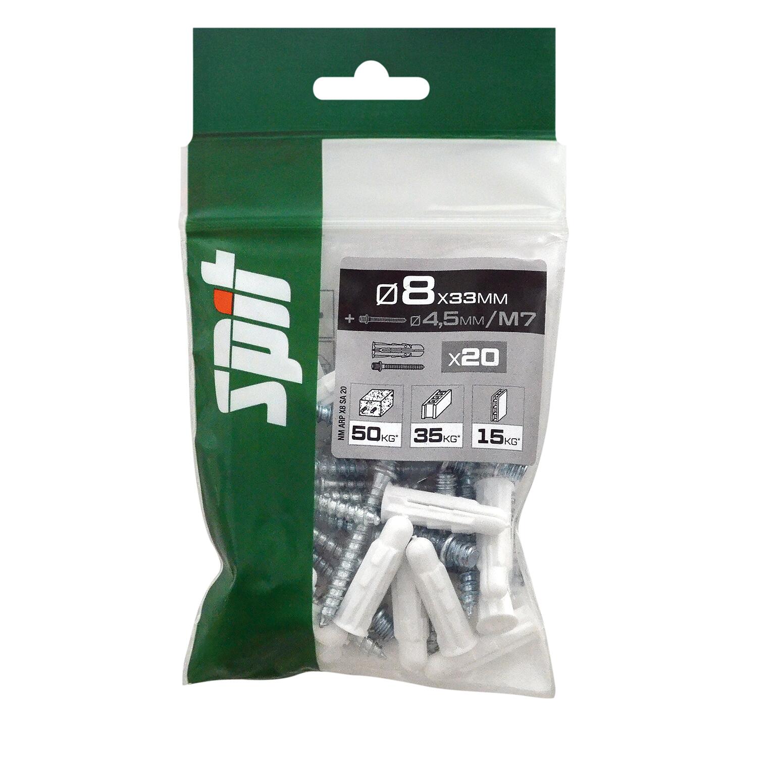 Cheville arpon avec patte à vis multi-matériaux Diam.8 mm x 33 mm - SPIT (lot de 20) - 2