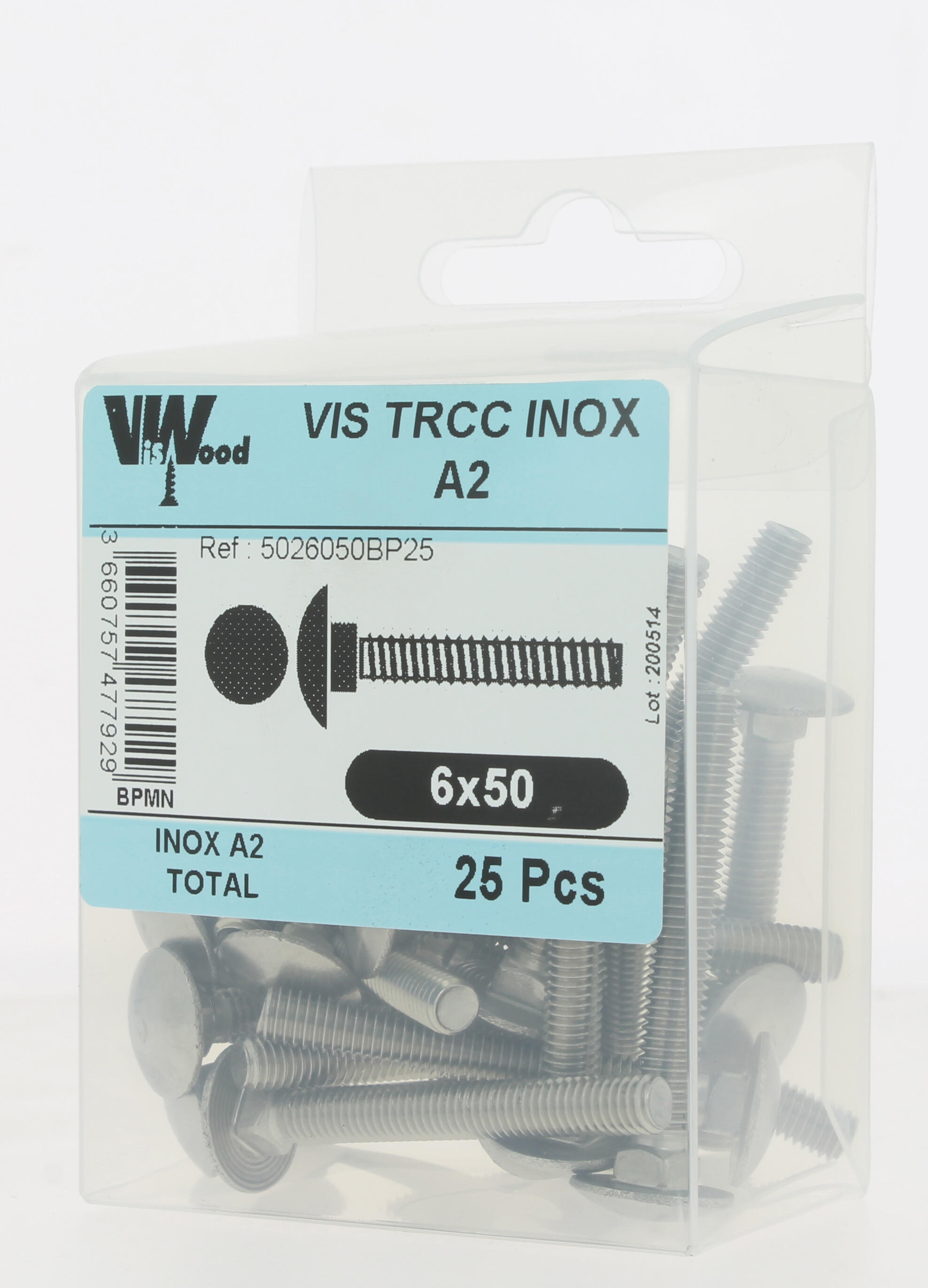Vis bois inox A2 Diam.6 x 50 mm Boîte de 25 - VISWOOD - 2