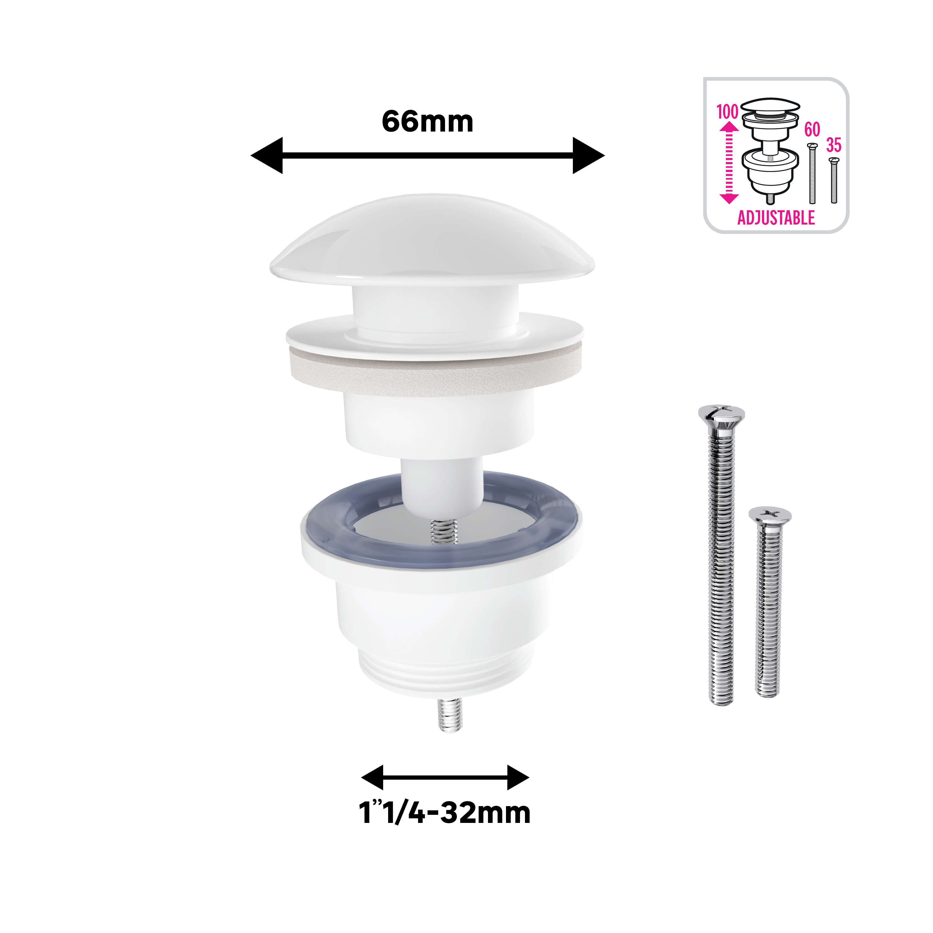 Korek KLIK KLAK uniwersalny biały do umywalki okrągły ceramiczny Equation - 6
