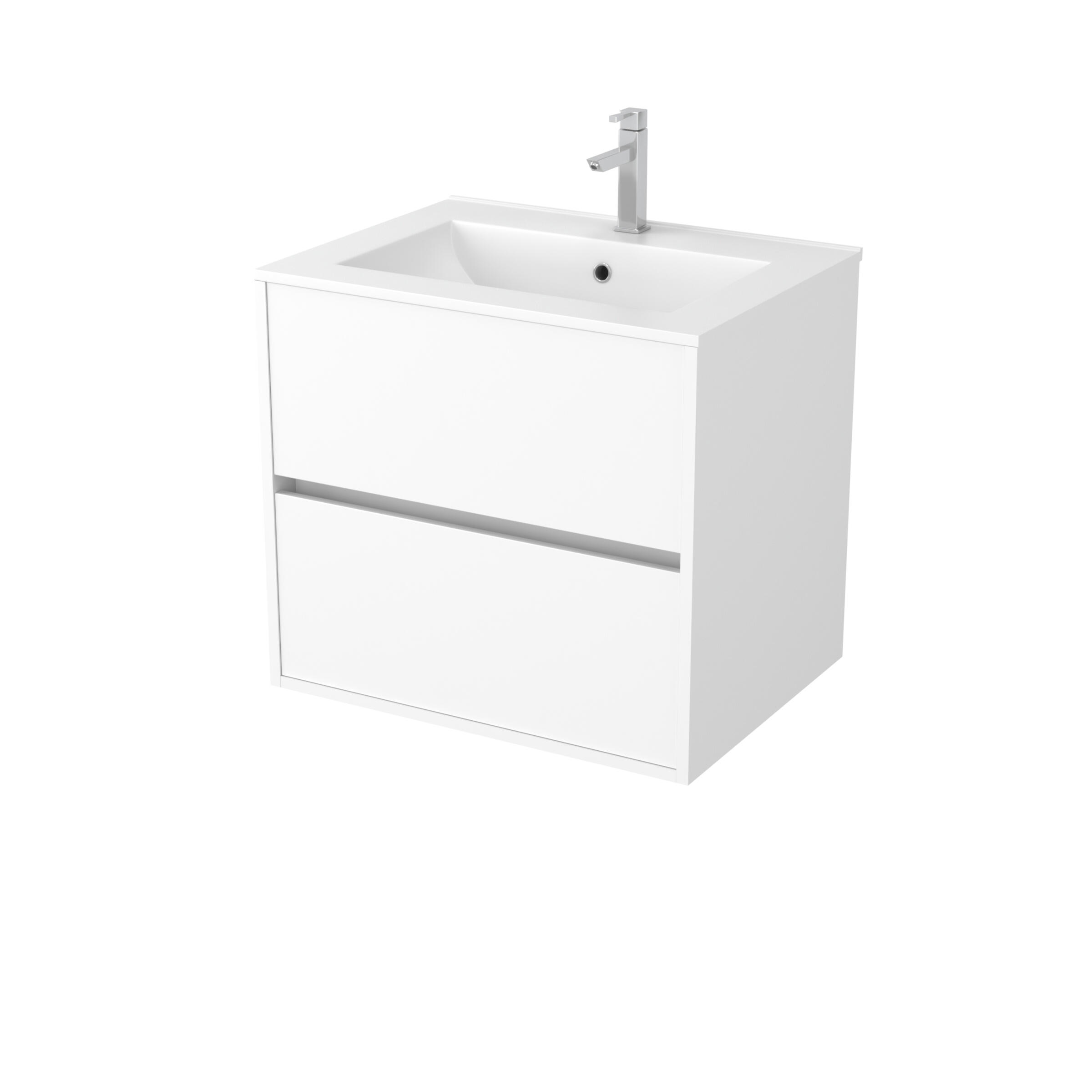 Meuble sous vasque suspendu 2 tiroirs blanc laqué l.60 x P.45,50 x H.54 cm - ATOS - 4