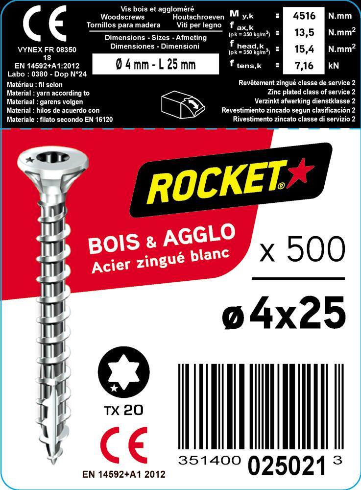 Vis bois acier zingué Diam. 4 x 25 mm Boîte de 500 - ROCKET - 2