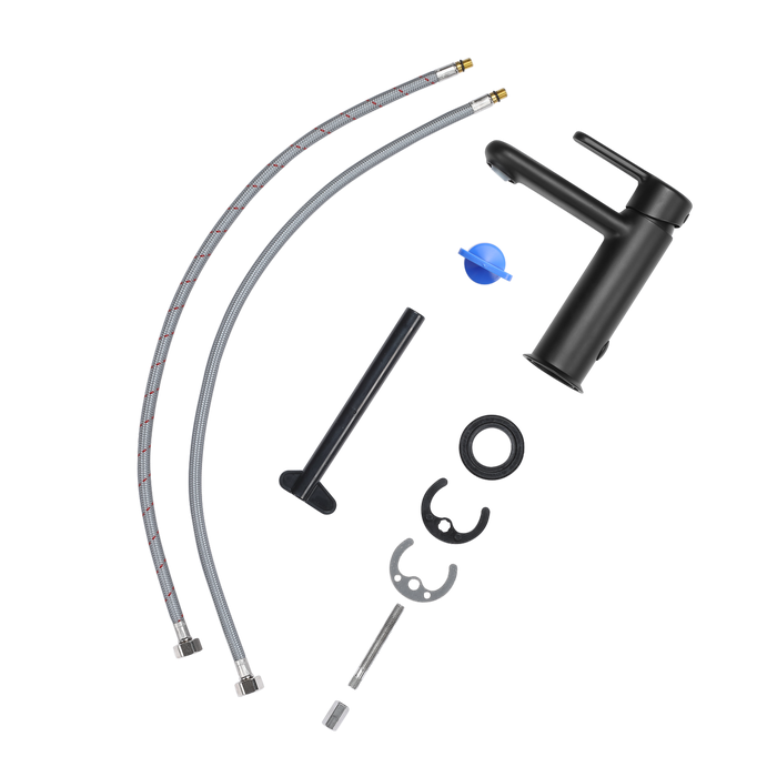 widok rozstrzelony czarnej baterii umywalkowej easy sensea