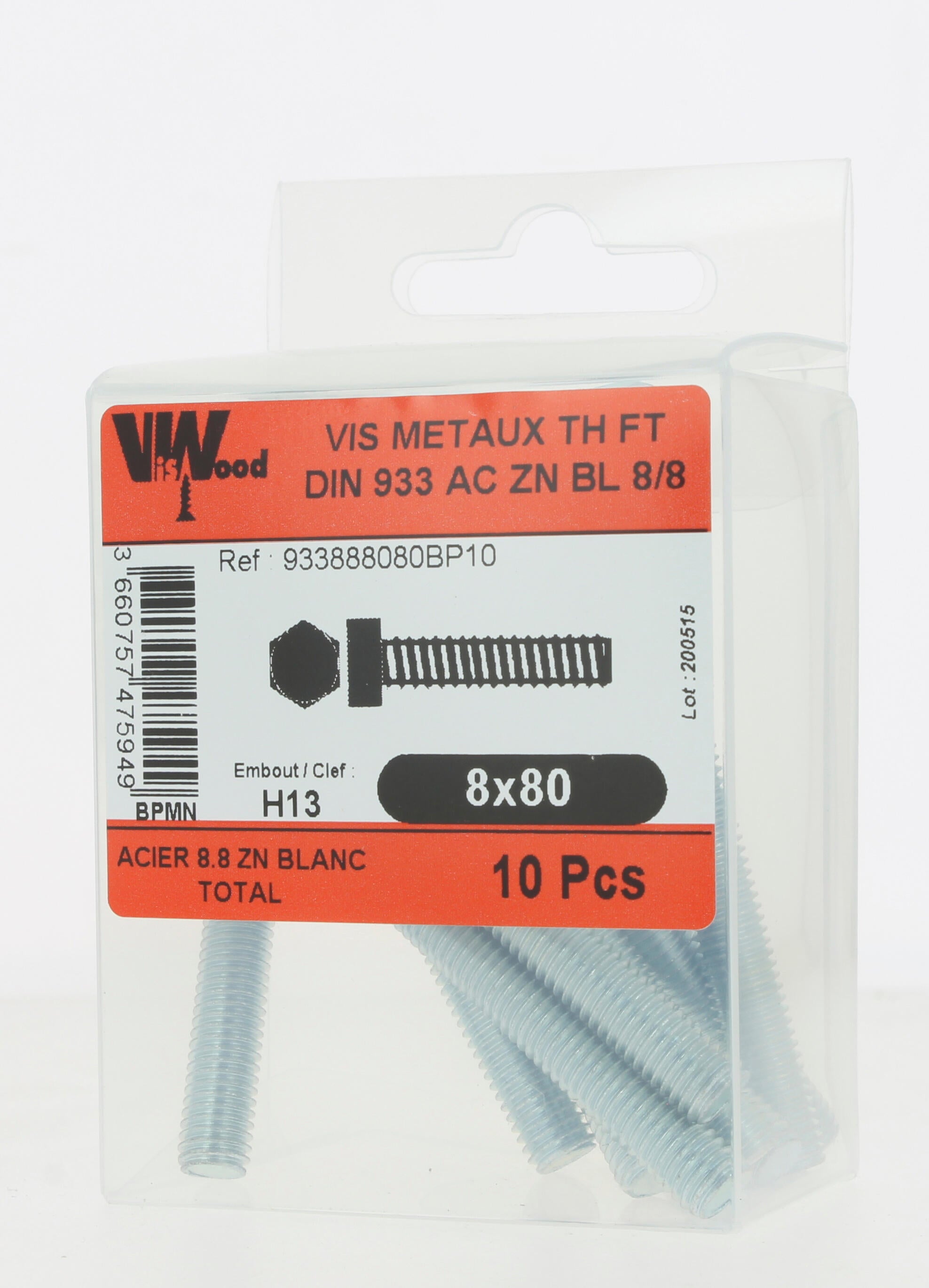 Vis métal Diam.8 mm tête hexagonale Boîte de 10 - VISWOOD - 3