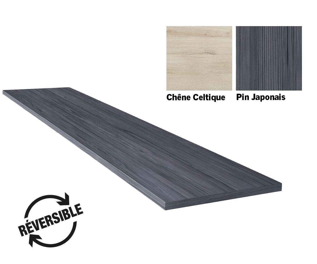 Plan de travail stratifié imitation bois Chêne Celtique / Pin Japonais L.2050 x P.650 x ép.38 mm hydrofuge - 2