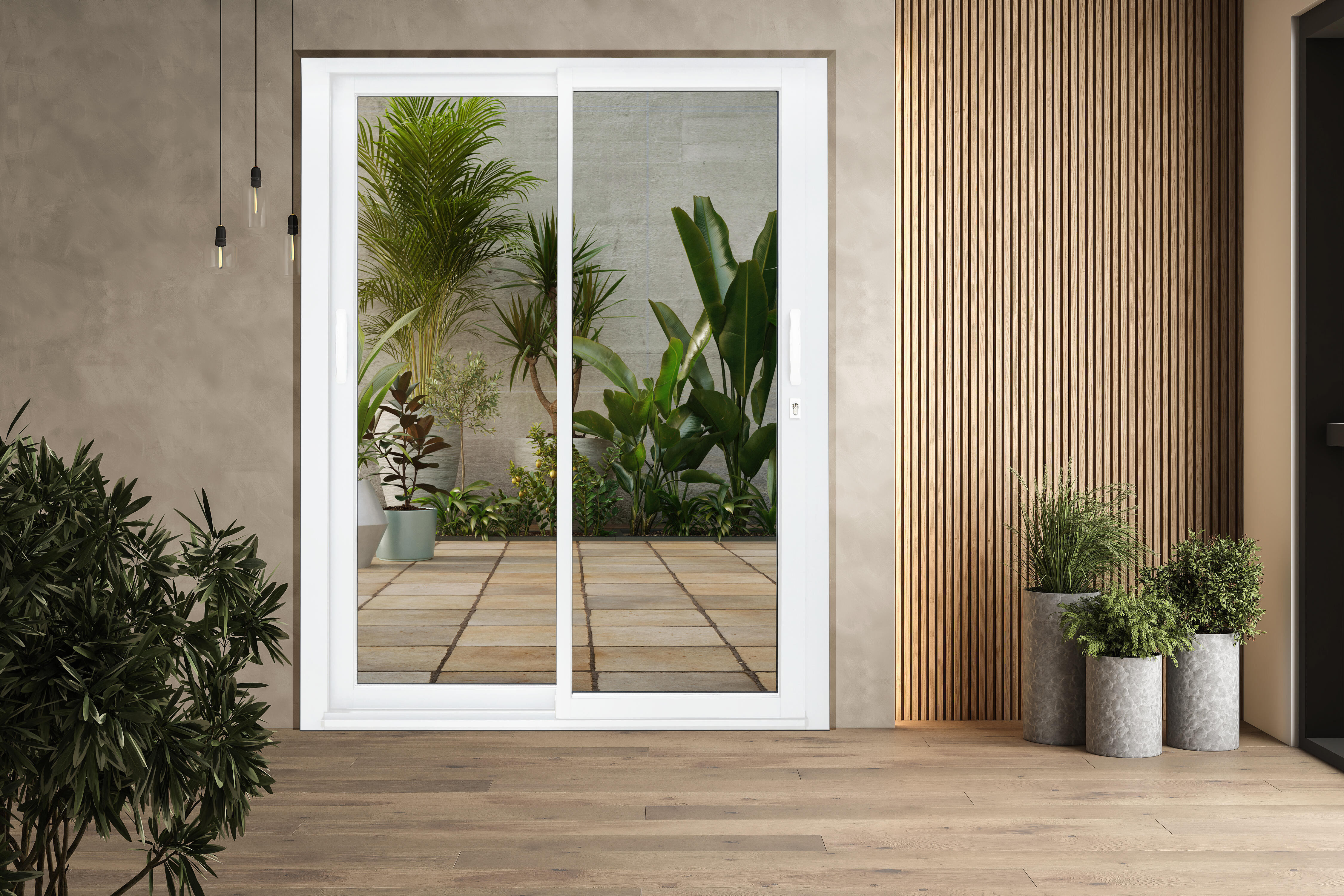 Baie coulissante alu avec serrure 215x240 gris anthracite ext/blanc int