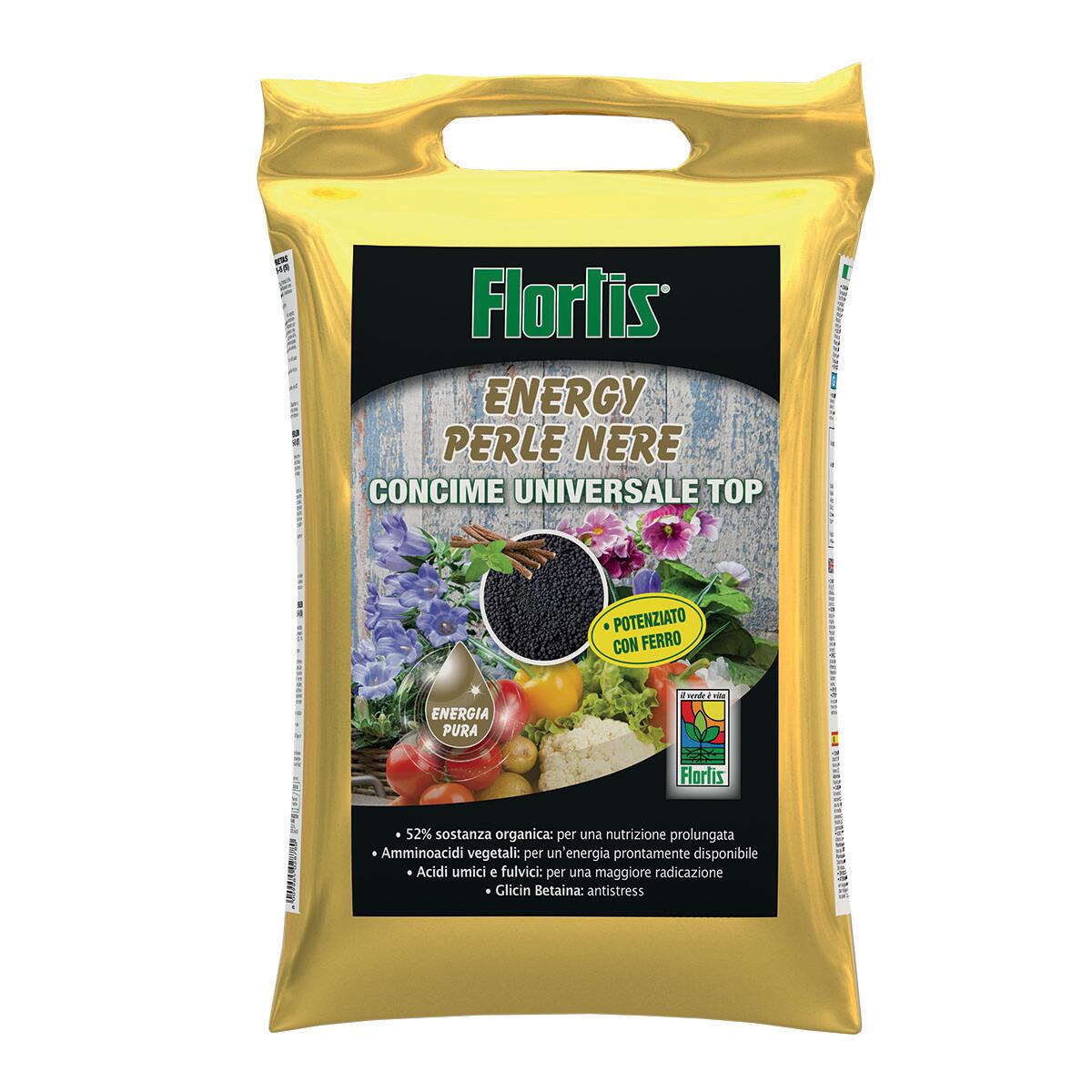 Concime Universale Flortis Energy Perle Nere – 600g – Per Piante Verdi E Fiori – Con Sostanza Organica