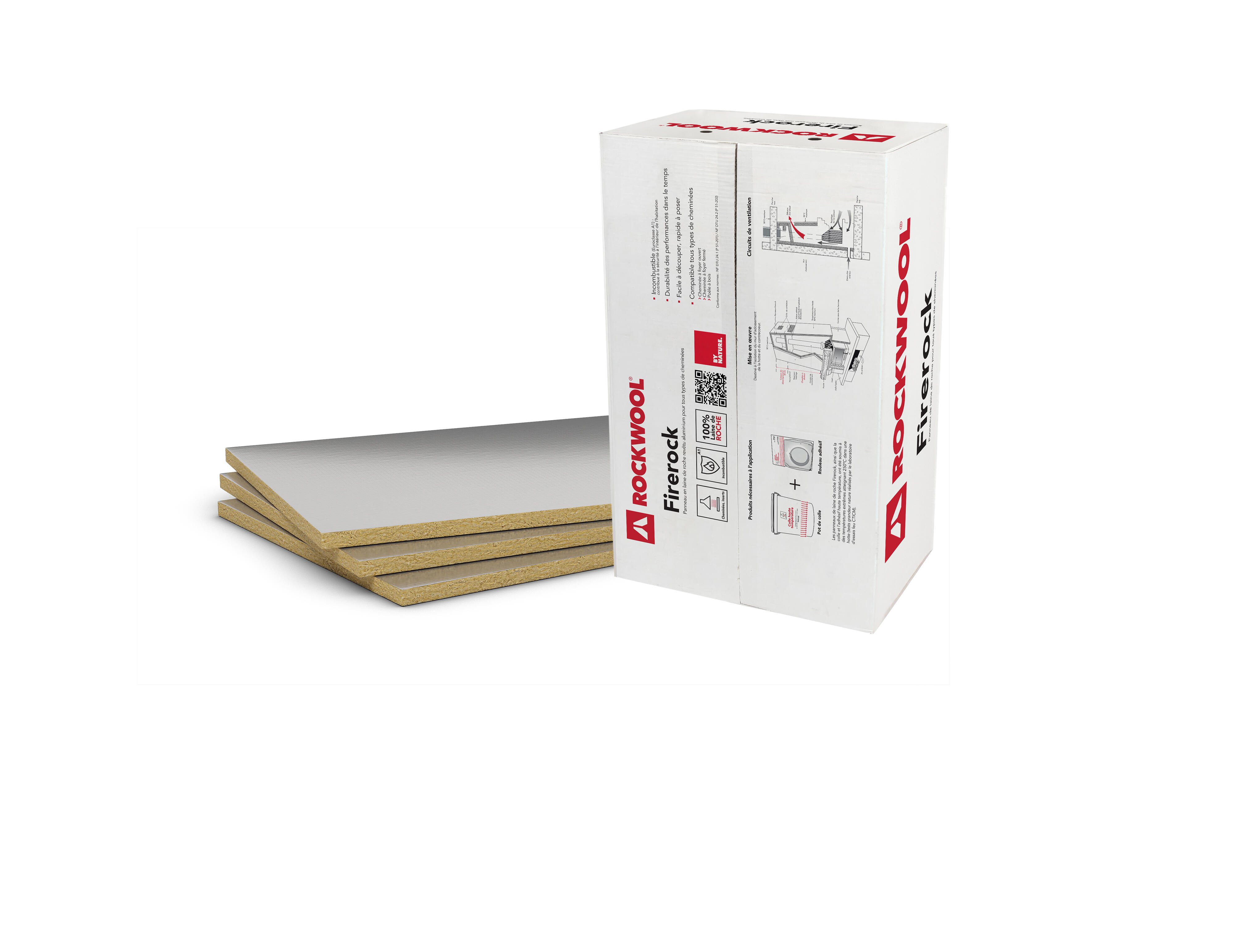 Panneau de laine de roche Firerock pour cheminée kraft L.100 x l.60 cm Ep.30 mm - ROCKWOOL - 3