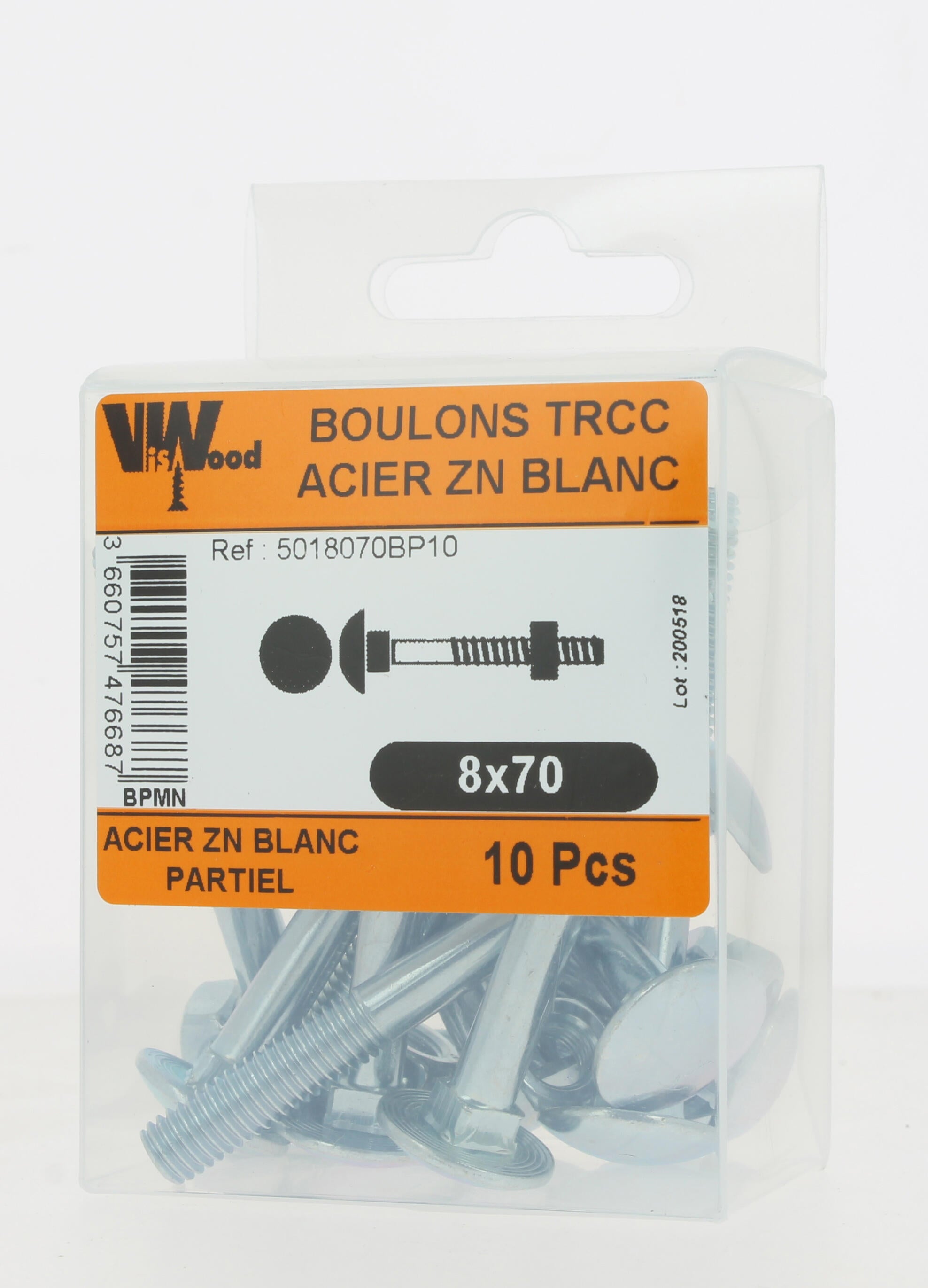 Boulon Diam.5 mm tête ronde collet carré Boîte de 100 - VISWOOD - 3