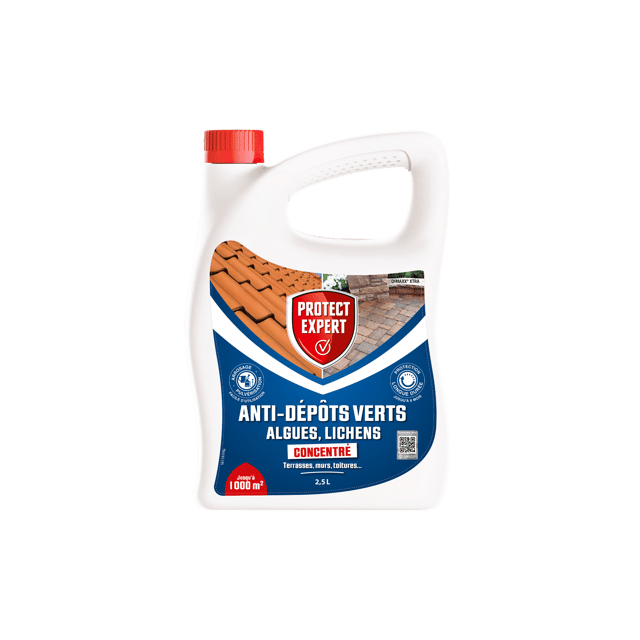 Anti-Algues Dépôts Verts - Concentré - Toitures Murs Terrasses 2,5L