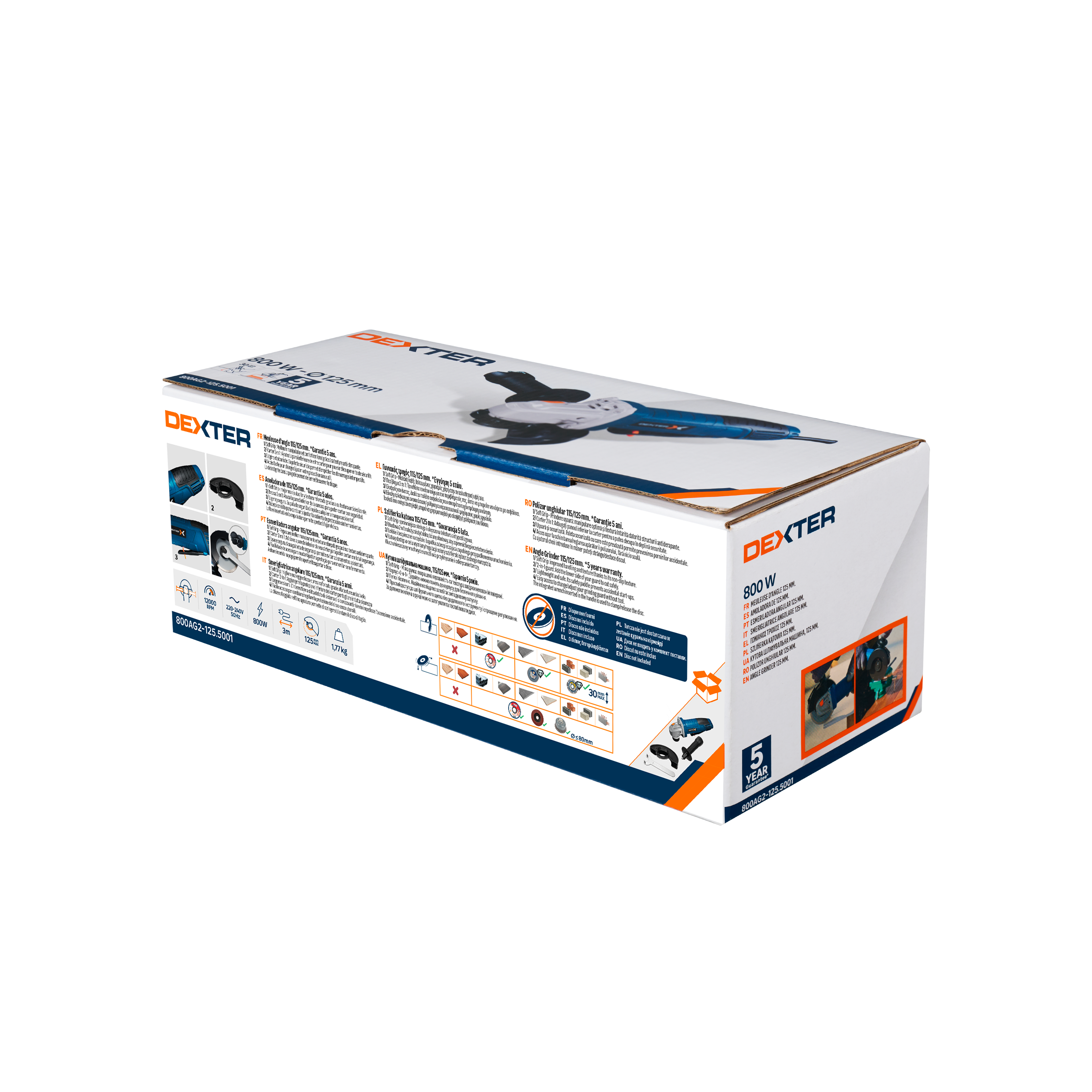 Meuleuse d'angle filaire 125mm DEXTER, Dp6, 800W - 12