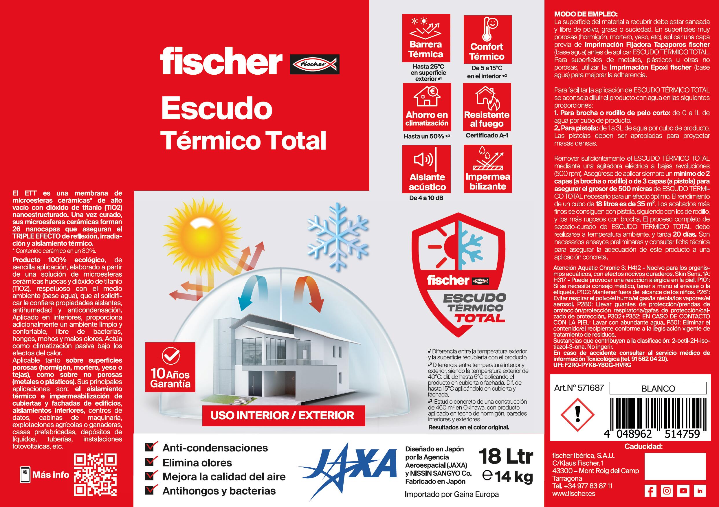 Escudo térmico total CLIMATECH PRO Fischer 18L color blanco membrana aislante interior/exterior para pared, techo, fachada, habitación, tejado con base agua - 12