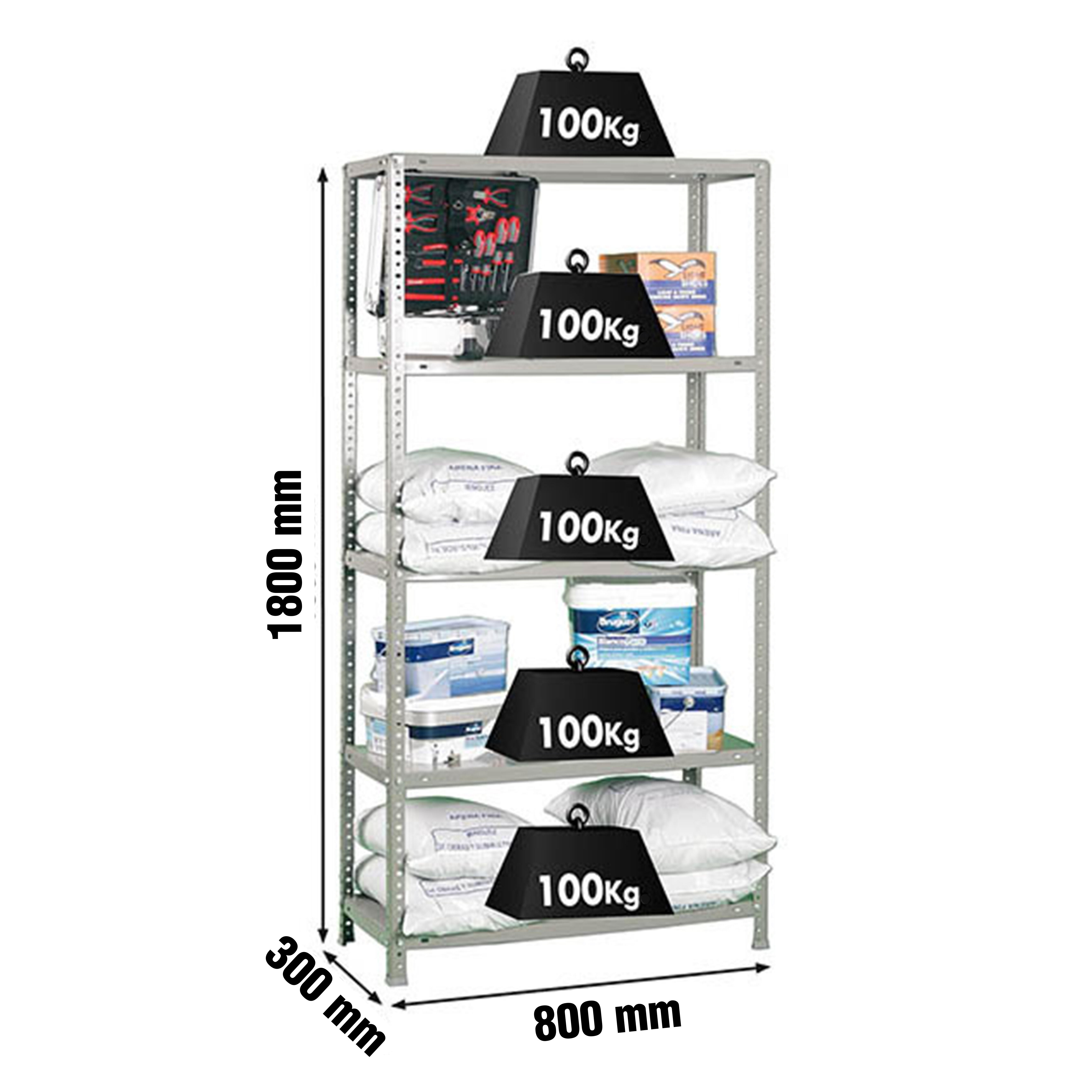 Estante metálica cinzento 5 prateleiras 80x30x180 cm 500 kg Confort Mini Simonrack - 6