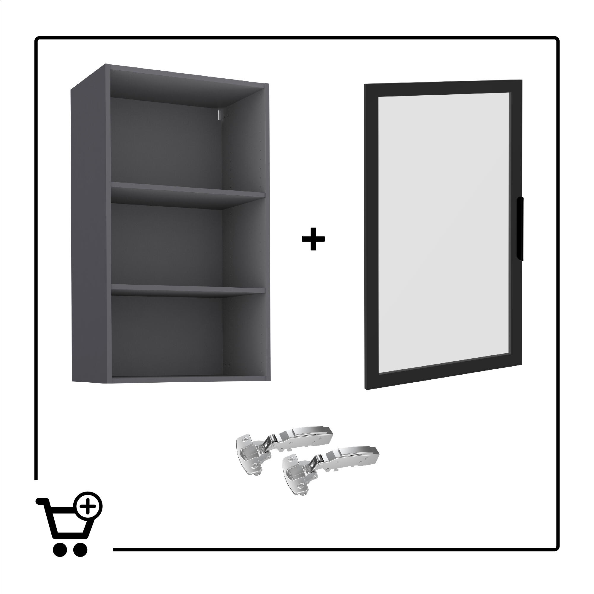 Móvel superior de cozinha com 1 porta Delinia Samara 60x35x103 preto com vidro escuro - 3