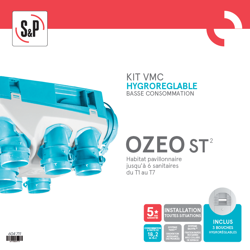 Kit VMC simple flux hygroréglable S&P Ozeo standard 2 - 7