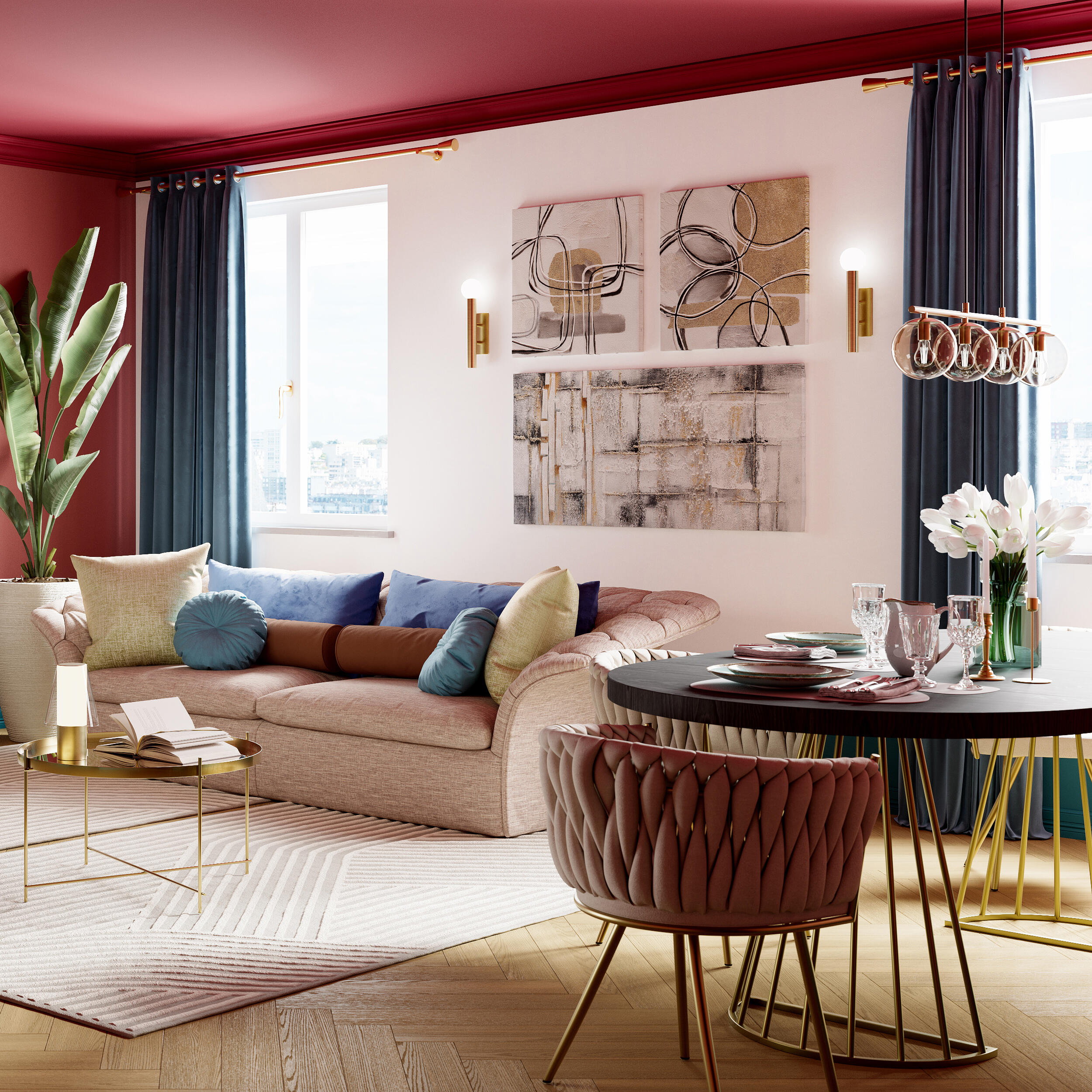 Lampadario Glamour Callas oro paralume ambrato 4x E14 Ø13.5cm INSPIRE - 10