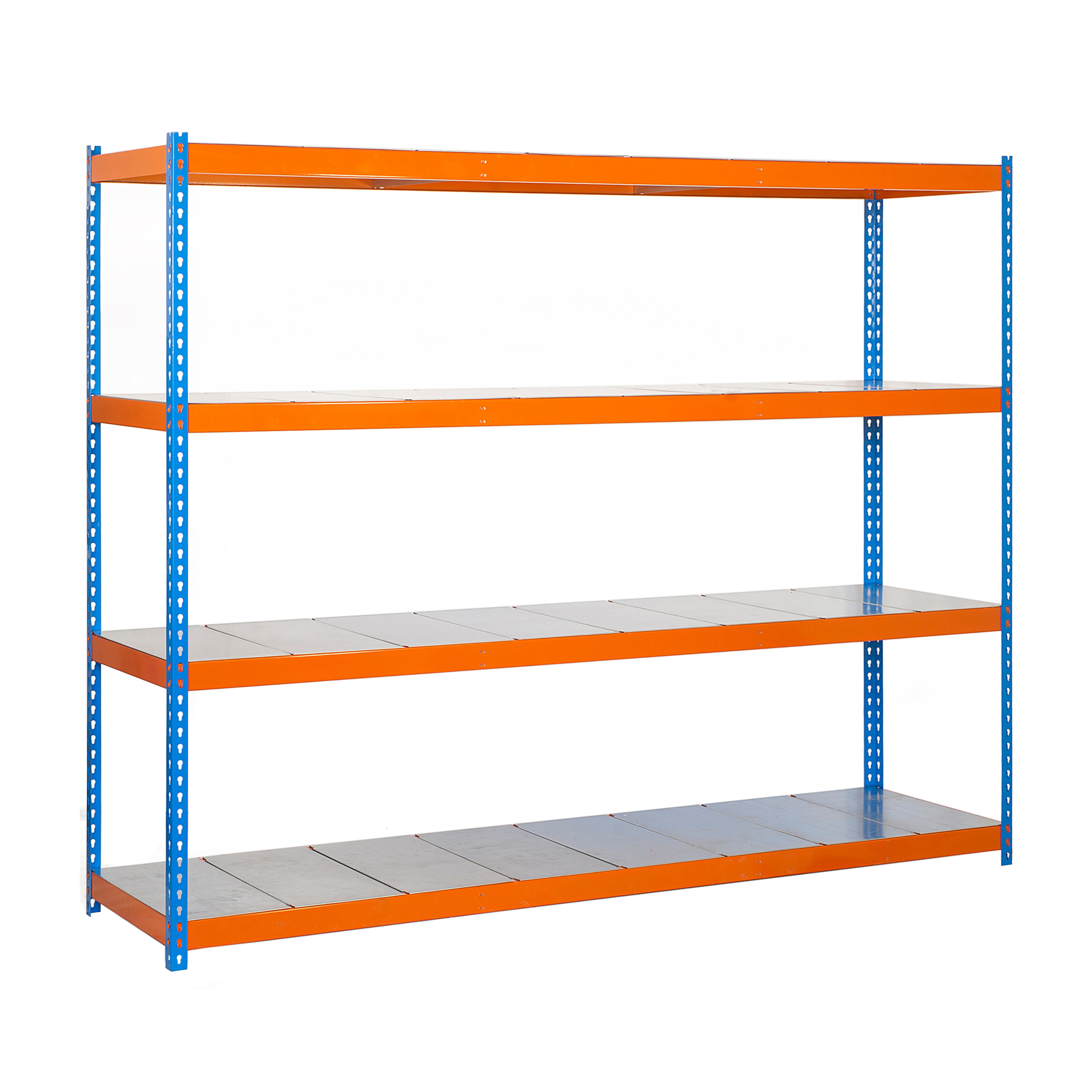 Estantería metálica en kit sin tornillos de metal de 200x120x60 cm 4b 400kg/balda azul/naranja/galvanizado