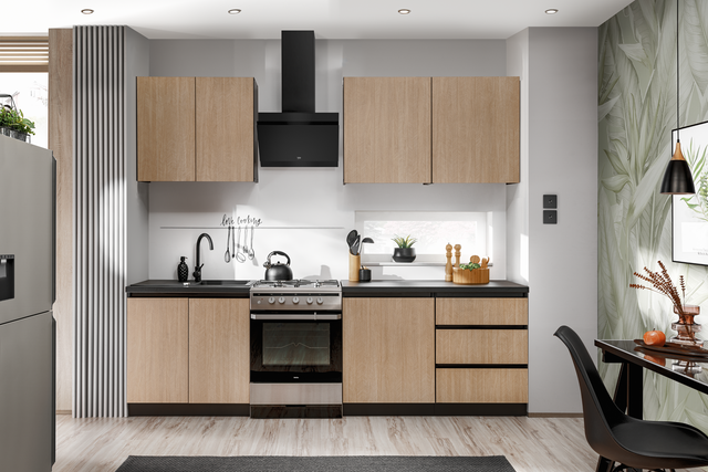 Zestaw mebli kuchennych Roma 6 el. 200 cm kolor jodełka/czarny