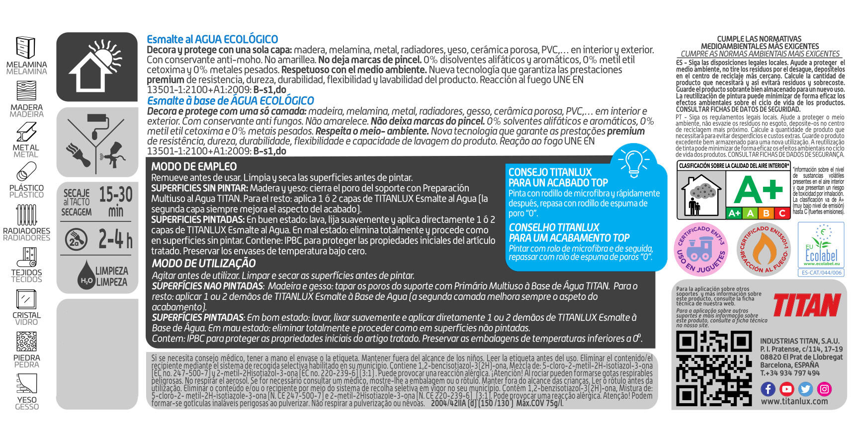 Esmalte de interior ecológico TITANLUX color verde carruaje satinado 750ml para puertas, ventanas, radiadores y muebles - 6