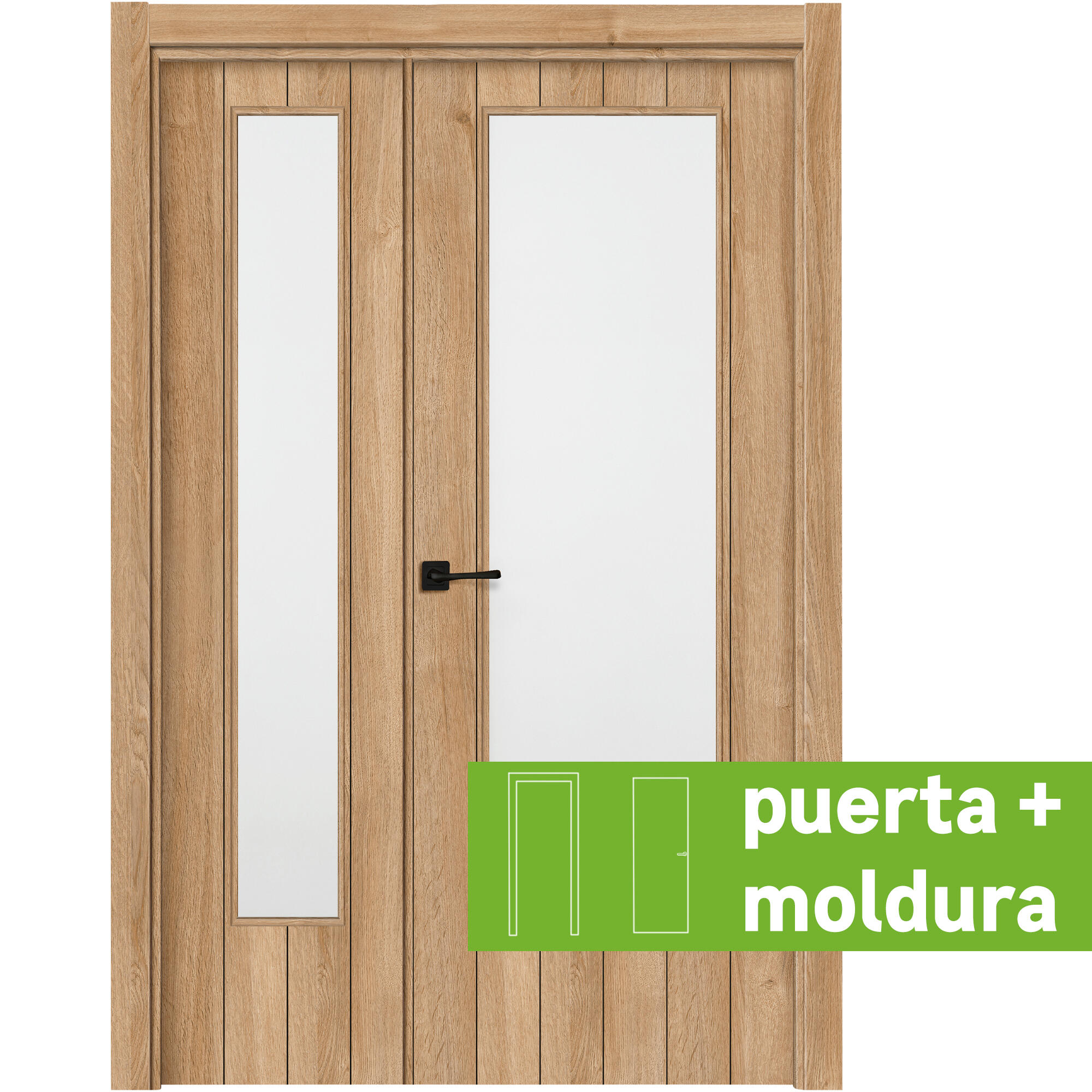 Conjunto puerta chicago roble apertura dcha con cristal 105cm + tapeta