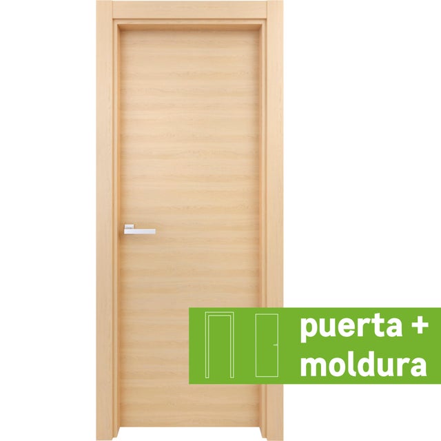 Pack puerta de interior abatible ciega maciza melamina Line Oslo roble miel apertura derecha cerco de 7x3 anchura 72.5cm + kit de tapetas