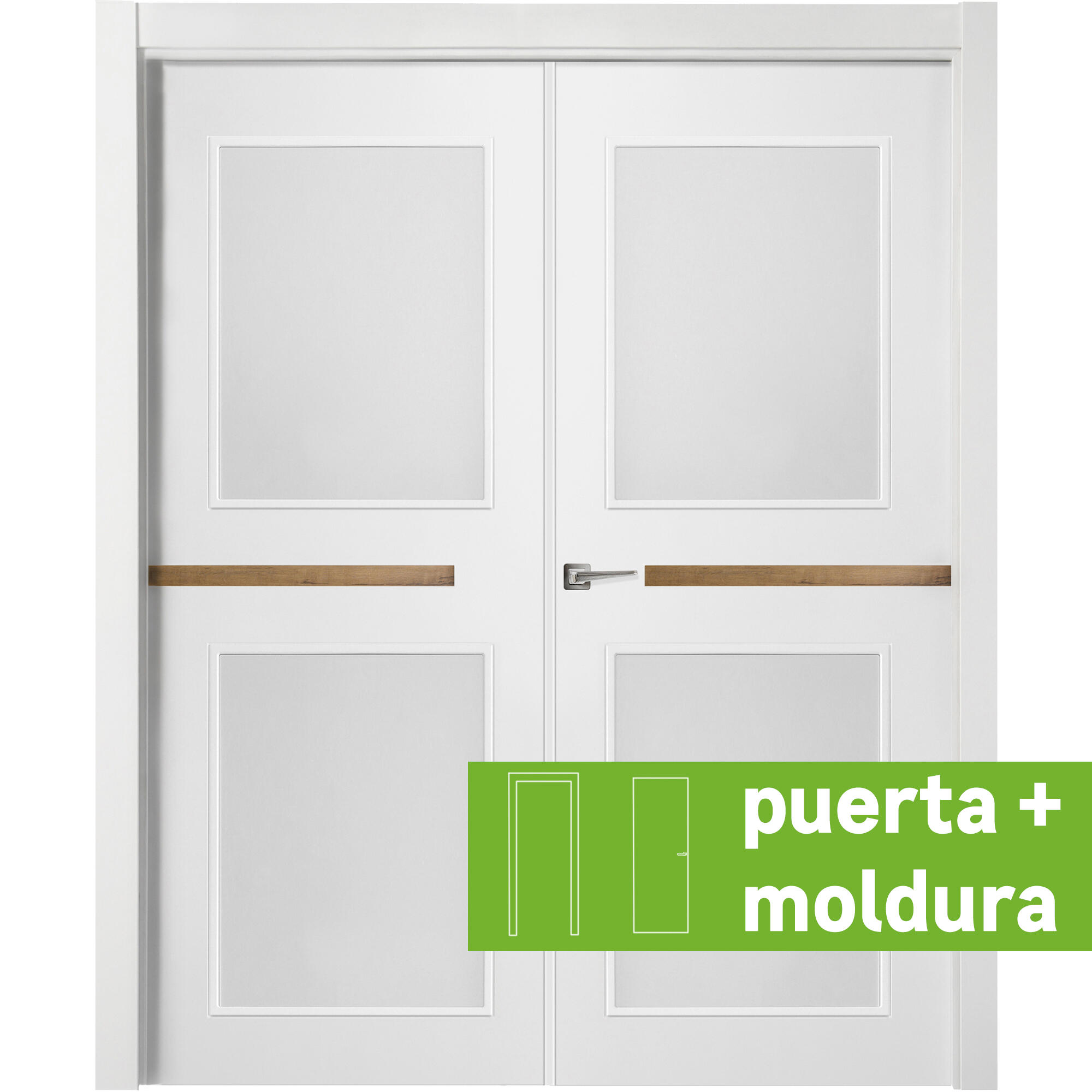 Conjunto puerta denver gold blanco line dcha con cristal 145cm + tapeta