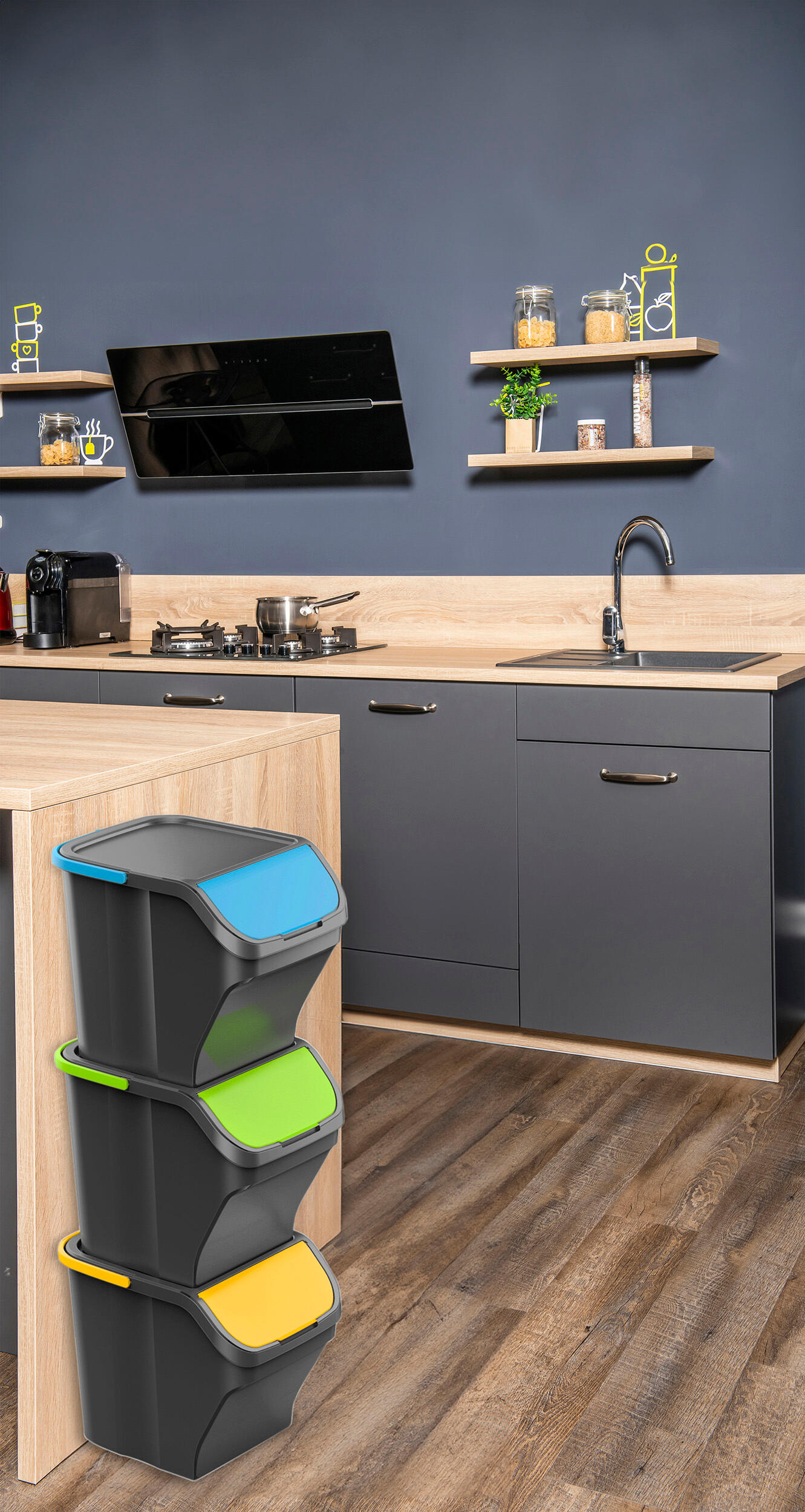 Balde do lixo ECO 25L cinza e verde Mondex - 3