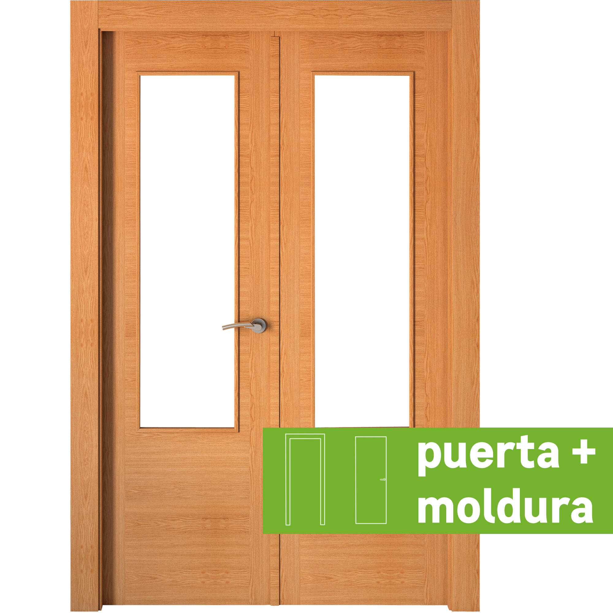 Conjunto puerta niza roble line plus izda con cristal 145cm + tapeta