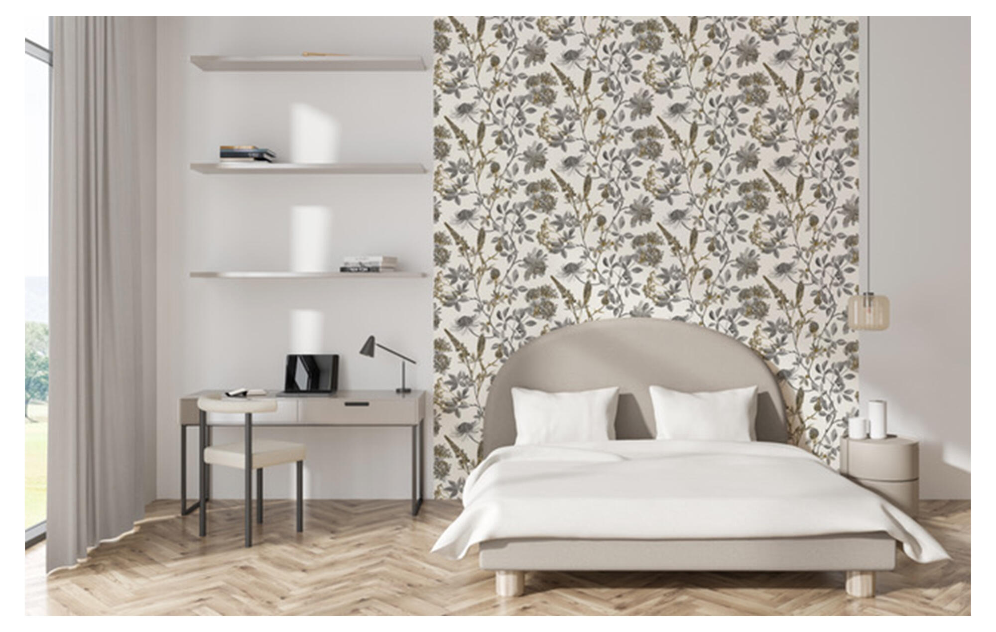 Papel pintado vinilo naturaleza hojas 8325 gris
