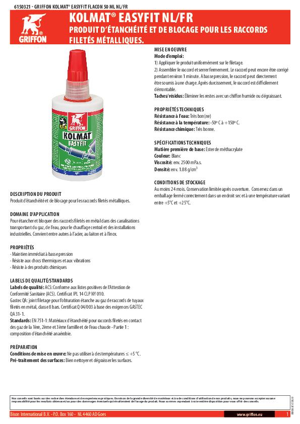 Produit d'étanchéité 50 ml Kolmat Easyfit - GRIFFON - 2