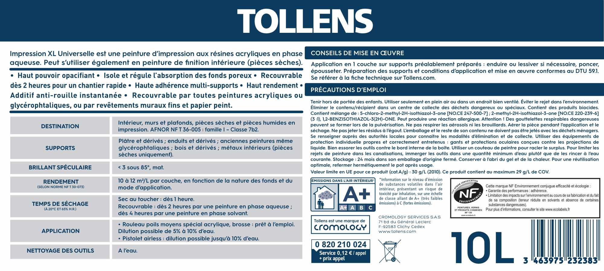 Sous-couche universelle acrylique 10 L - TOLLENS XL  - 2