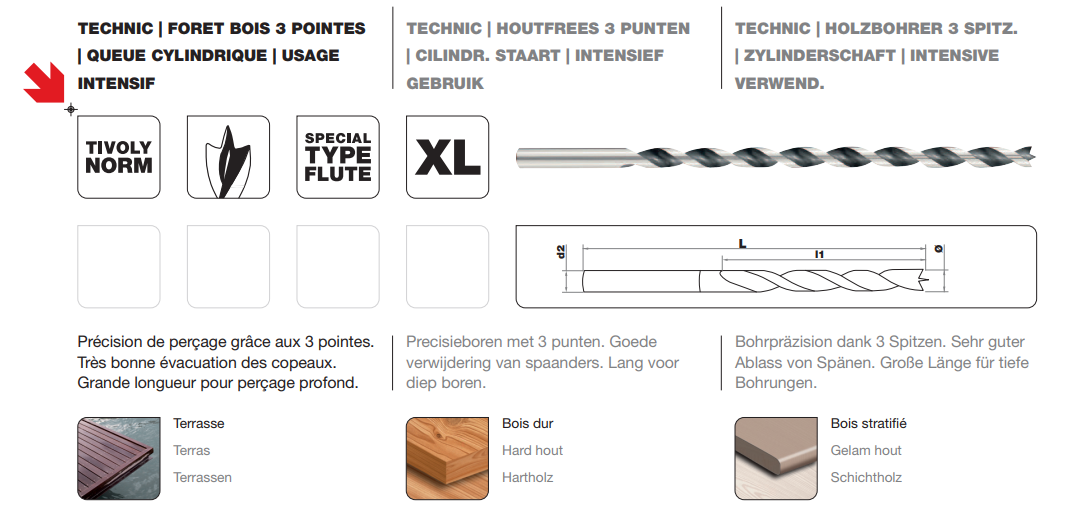 Foret bois 3 pointes Diam.14 x L.400 mm - TIVOLY  - 3
