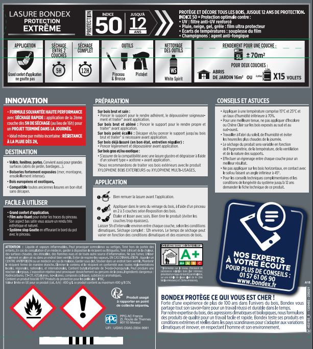 Lasure protection extrême 12 ans chêne moyen 5 L - BONDEX - 5