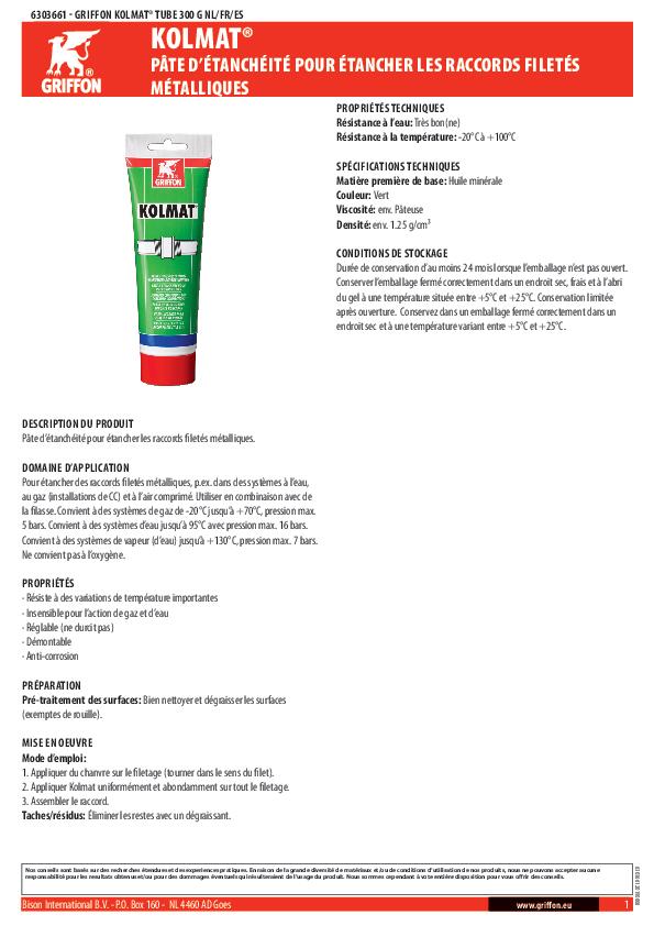 Pâte à  joint 300 g Kolmat - GRIFFON - 2