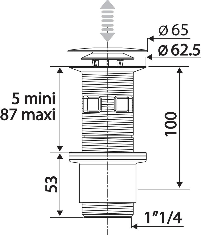Bonde universelle lavabo noire avec clapet ABS  Haut.100 mm Digiclic ou fixe - VALENTIN - 4