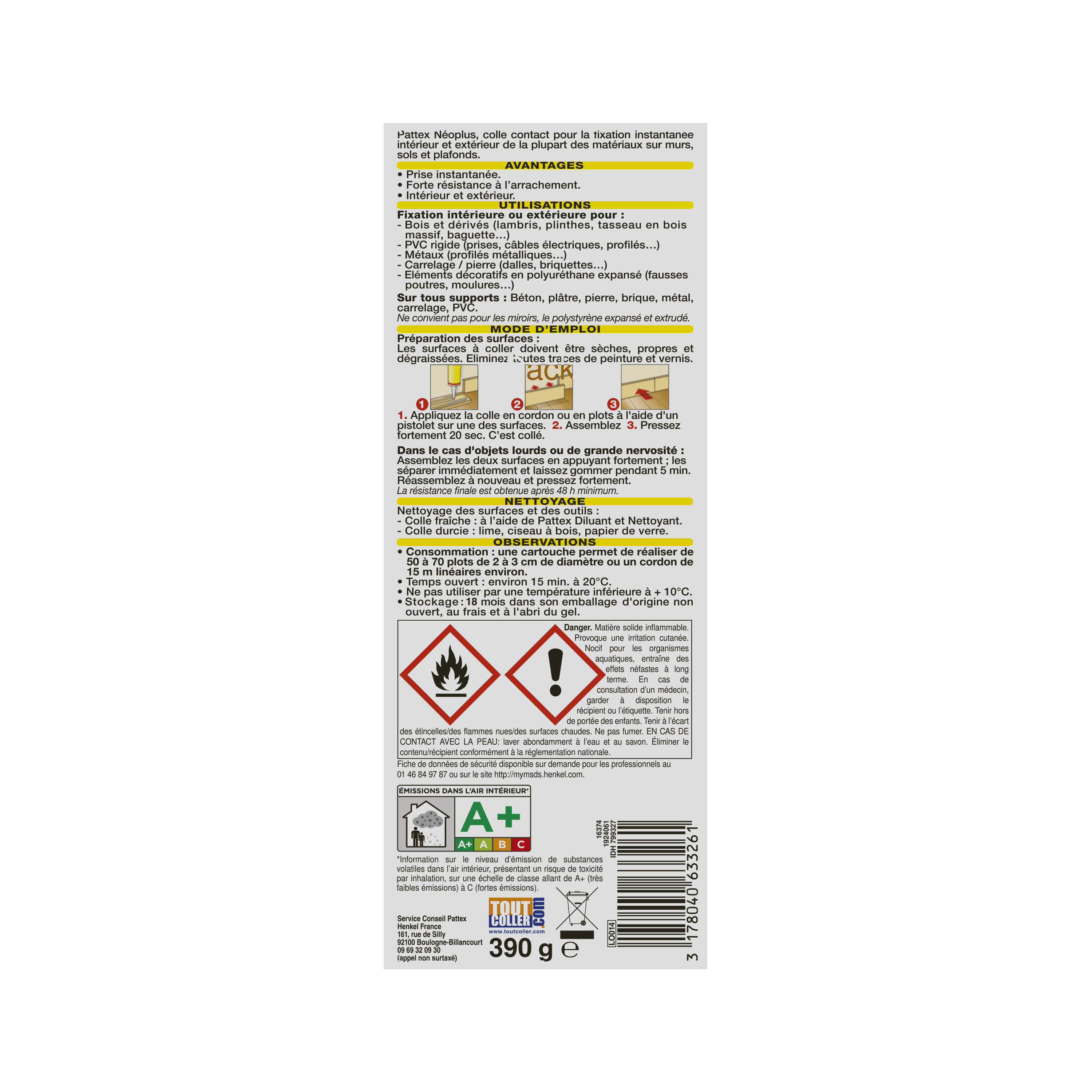 Colle de fixation contact néoprène 390 g Néoplus - PATTEX - 2