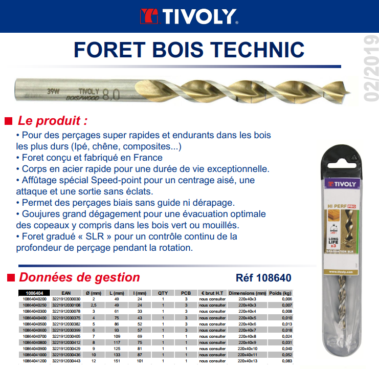 Mèche à bois Diam.2,5 mm L.49 mm - TIVOLY - 3
