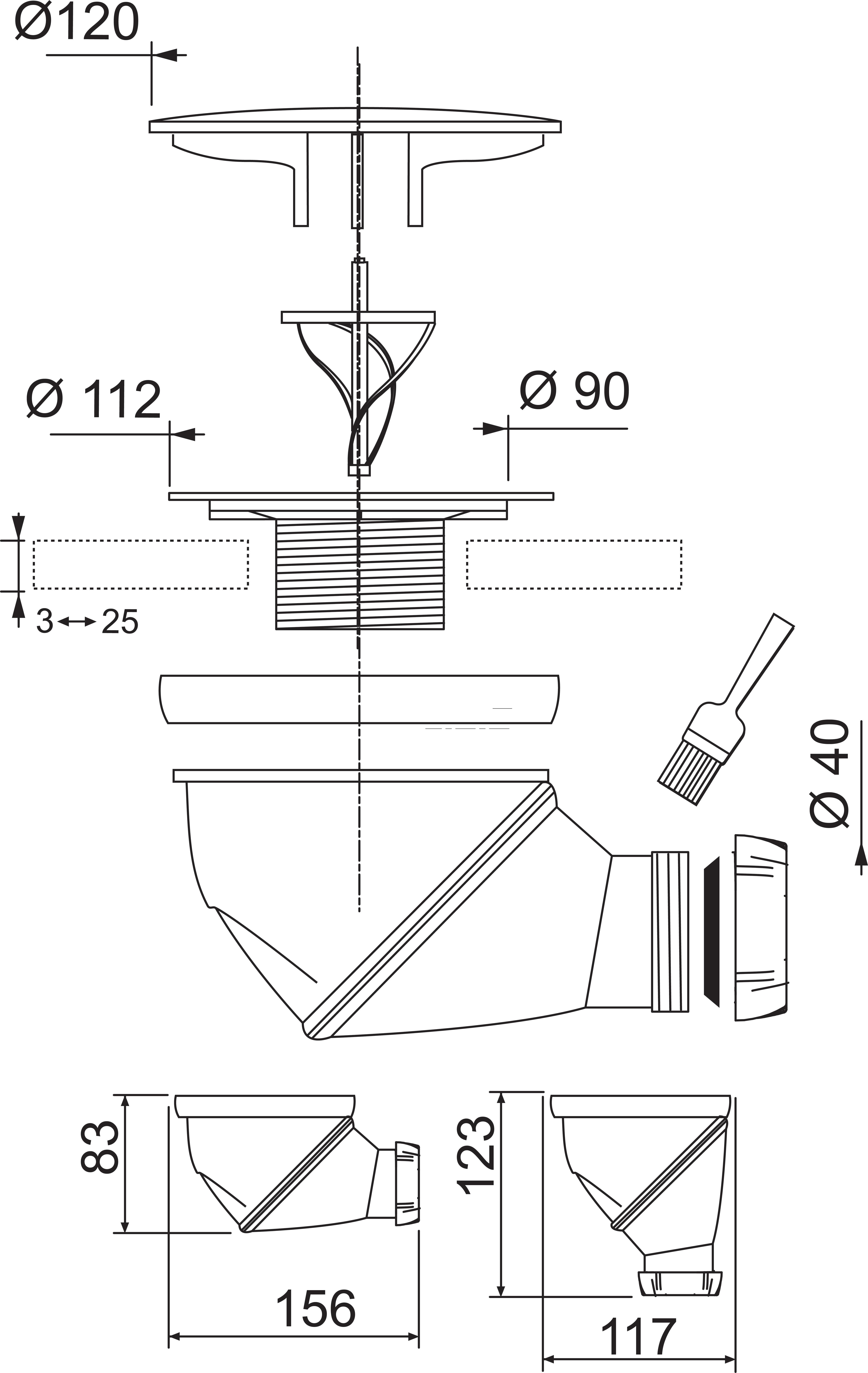 Bonde de douche JAMES Ø 90 mm orientable dôme ABS  Ø 120 mm Wirquin Pro - 9